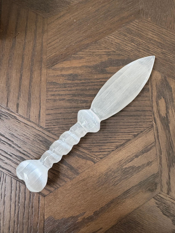 Natural White Selenite Carved Athame Mineral Crystal Specimen
