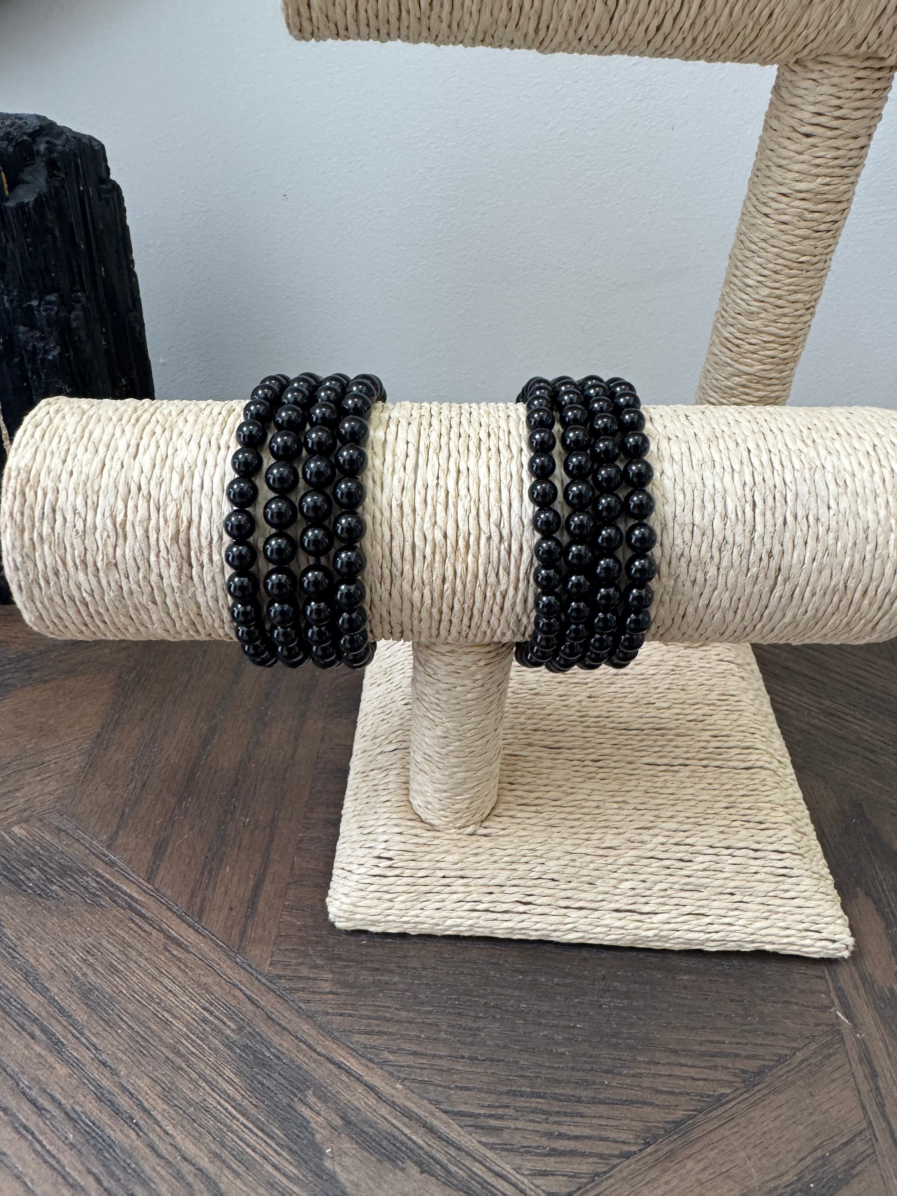 🖤 Black Tourmaline 6mm Crystal Bracelet – Protection, Grounding & Energy Shielding