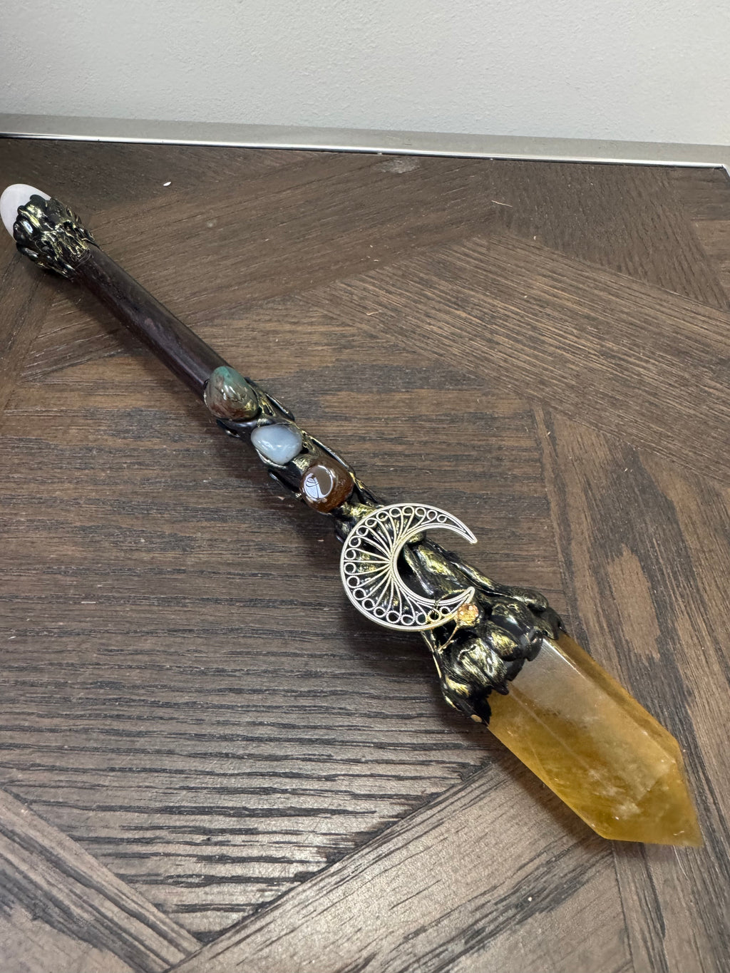 ☀️ Citrine & Rose Quartz Ritual Wand – The Abundance & Love Wand
