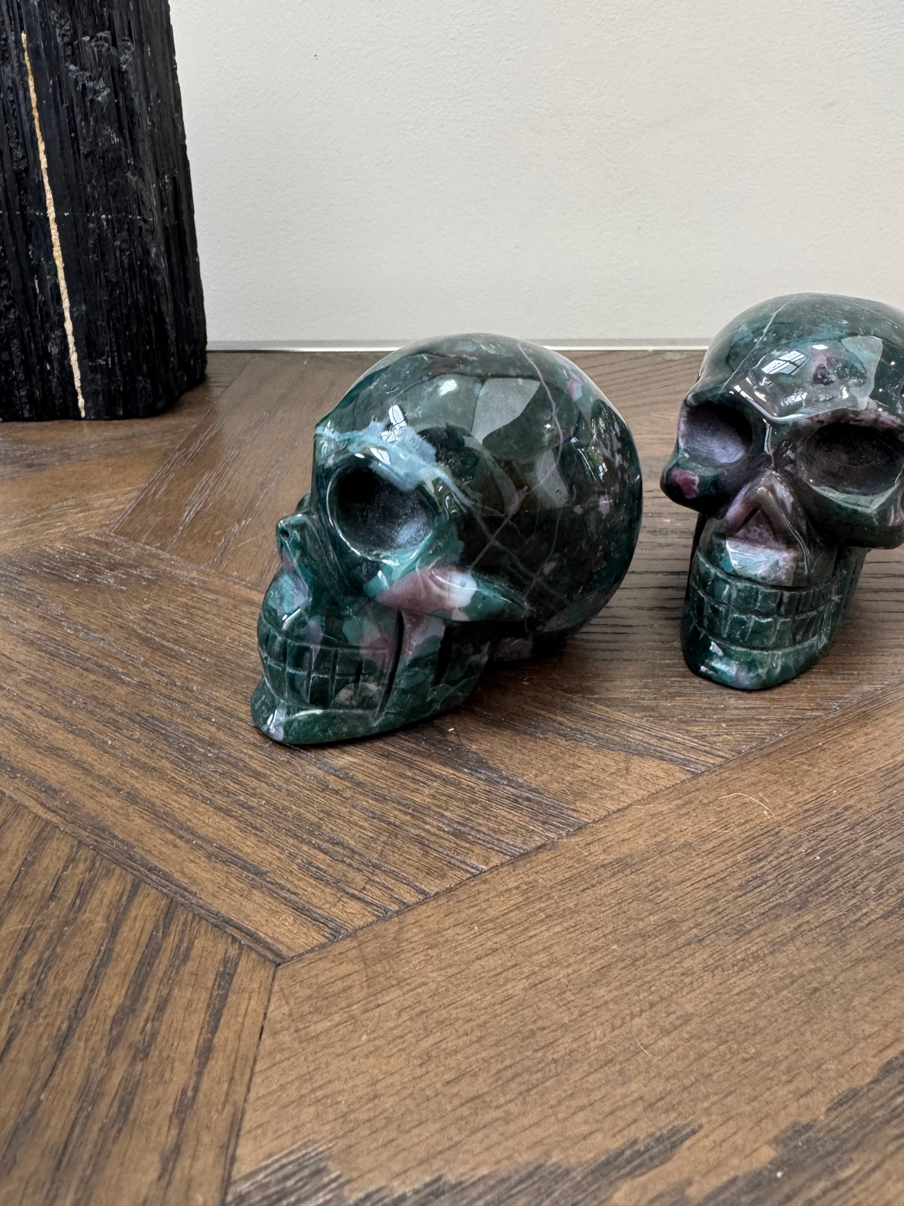 🌊 Ocean Jasper Skull – Renewal, Positivity & Emotional Balance