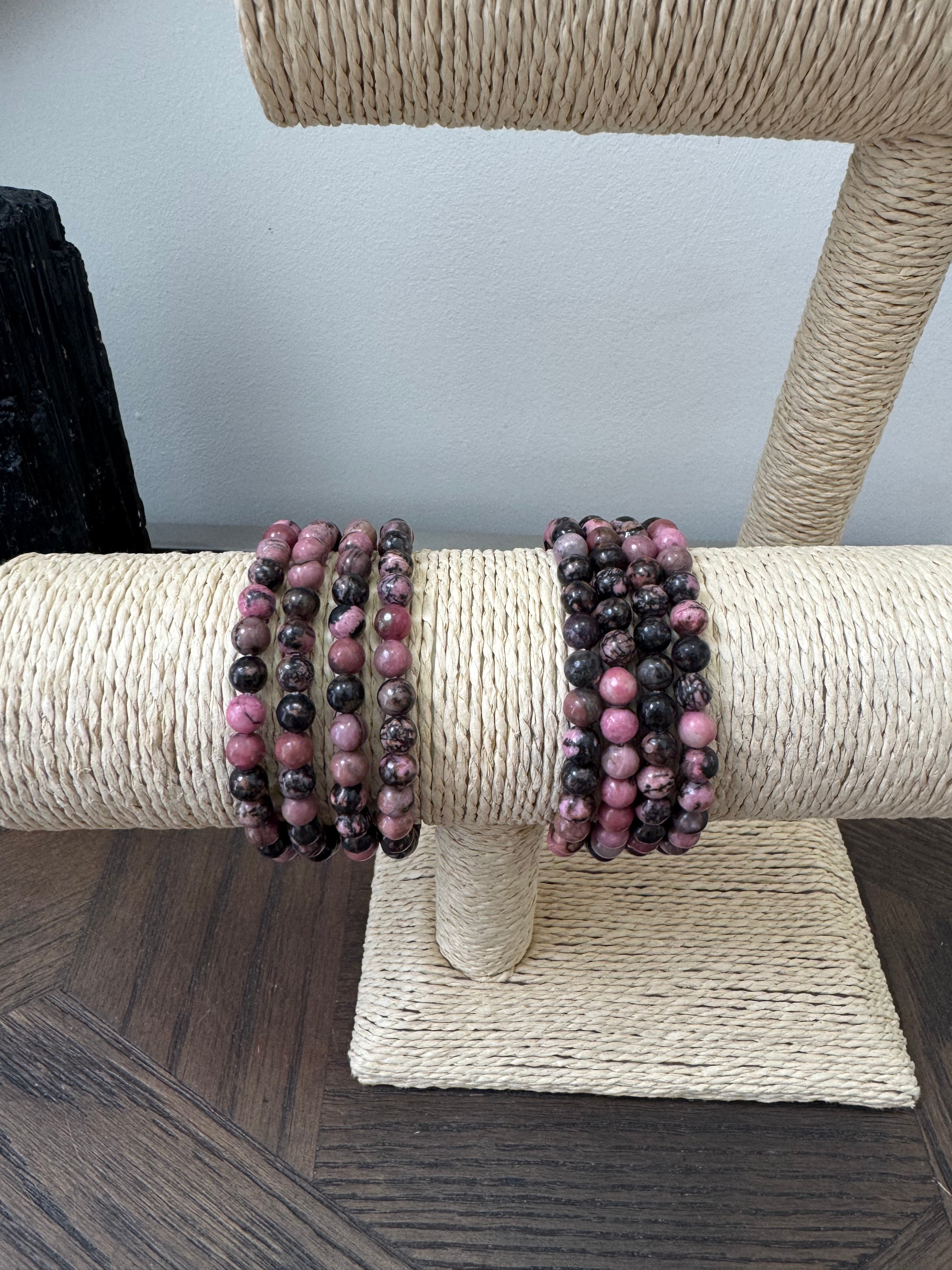 🌺 Rhodonite 6mm Crystal Bracelet – Self-Love, Compassion & Emotional Balance