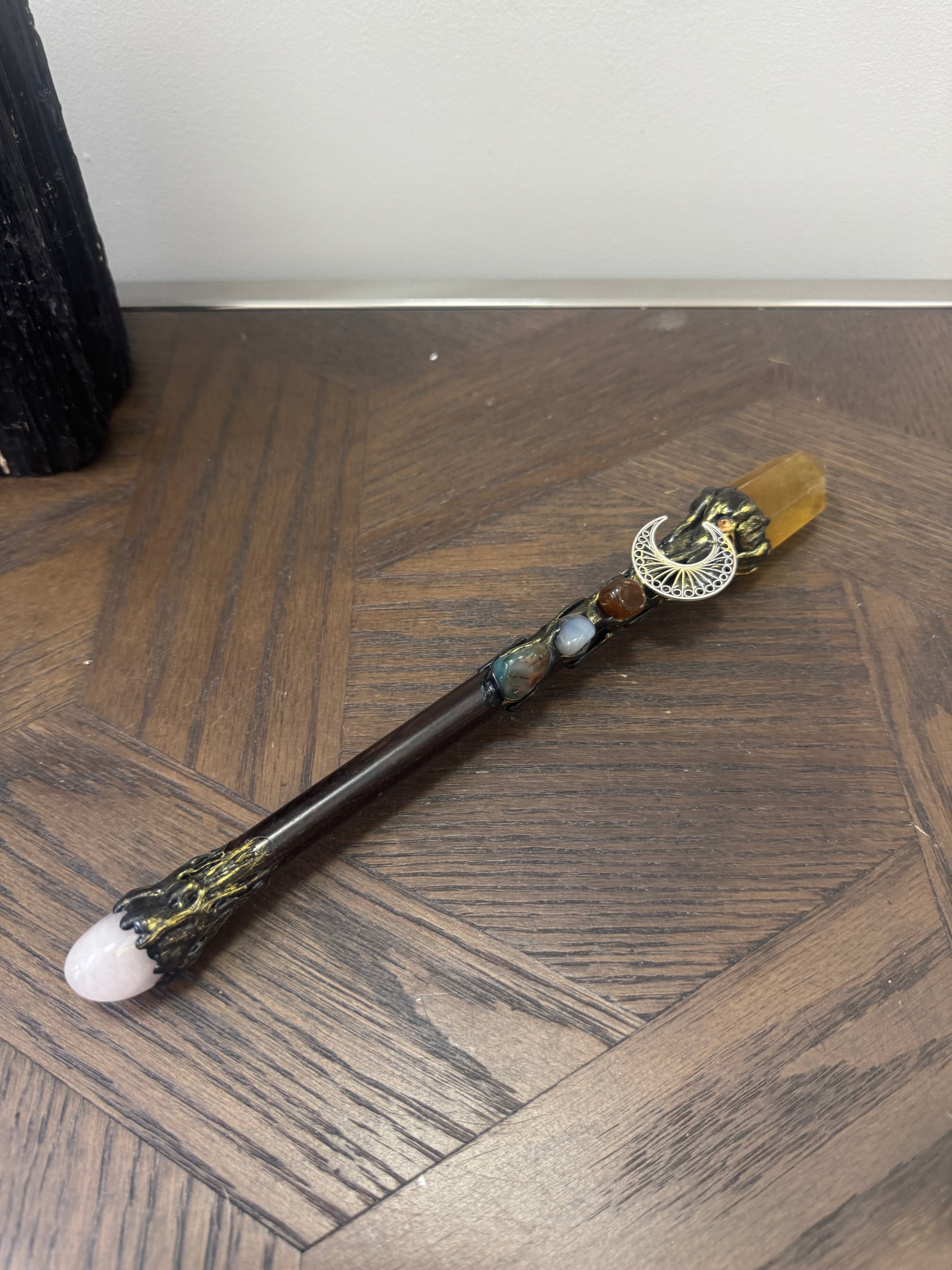 ☀️ Citrine & Rose Quartz Ritual Wand – The Abundance & Love Wand