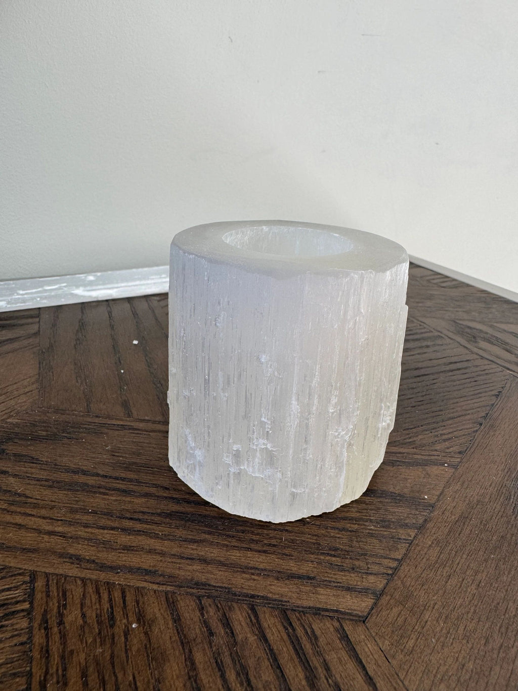 Natural White Selenite Candle Holder Mineral Crystal Specimen