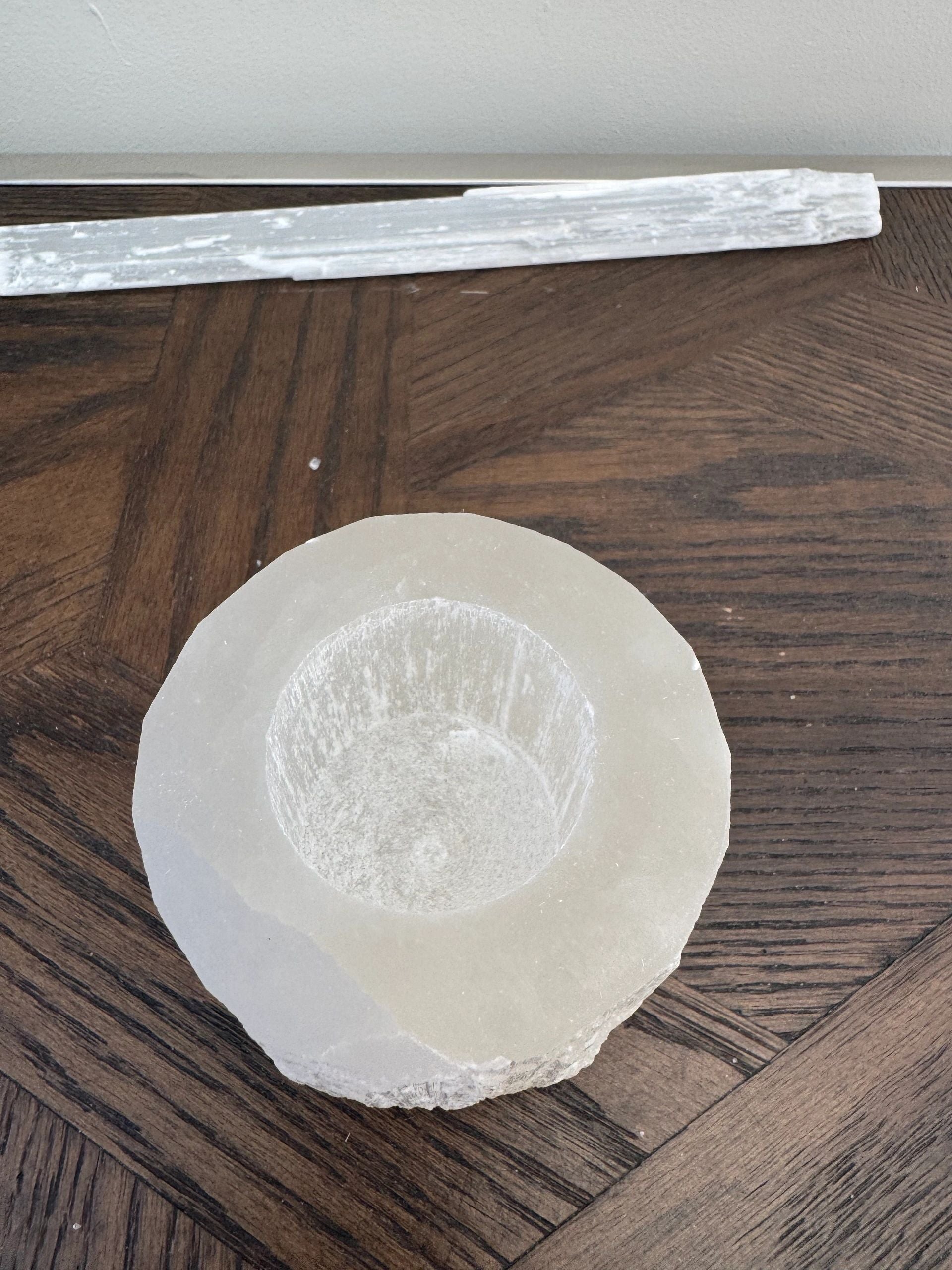 Natural White Selenite Candle Holder Mineral Crystal Specimen