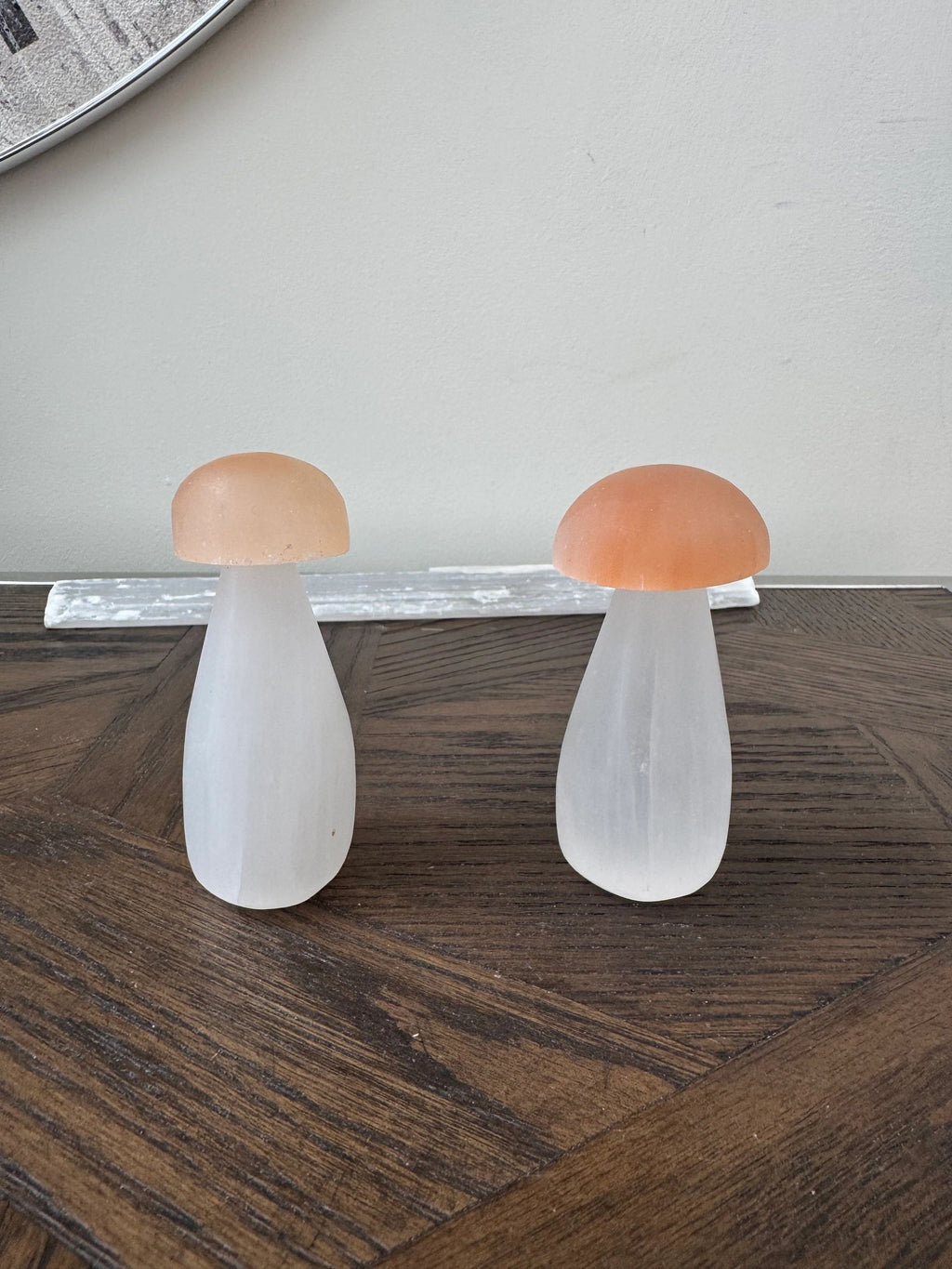 Natural Peach Selenite Mushroom Carving Crystal Specimen