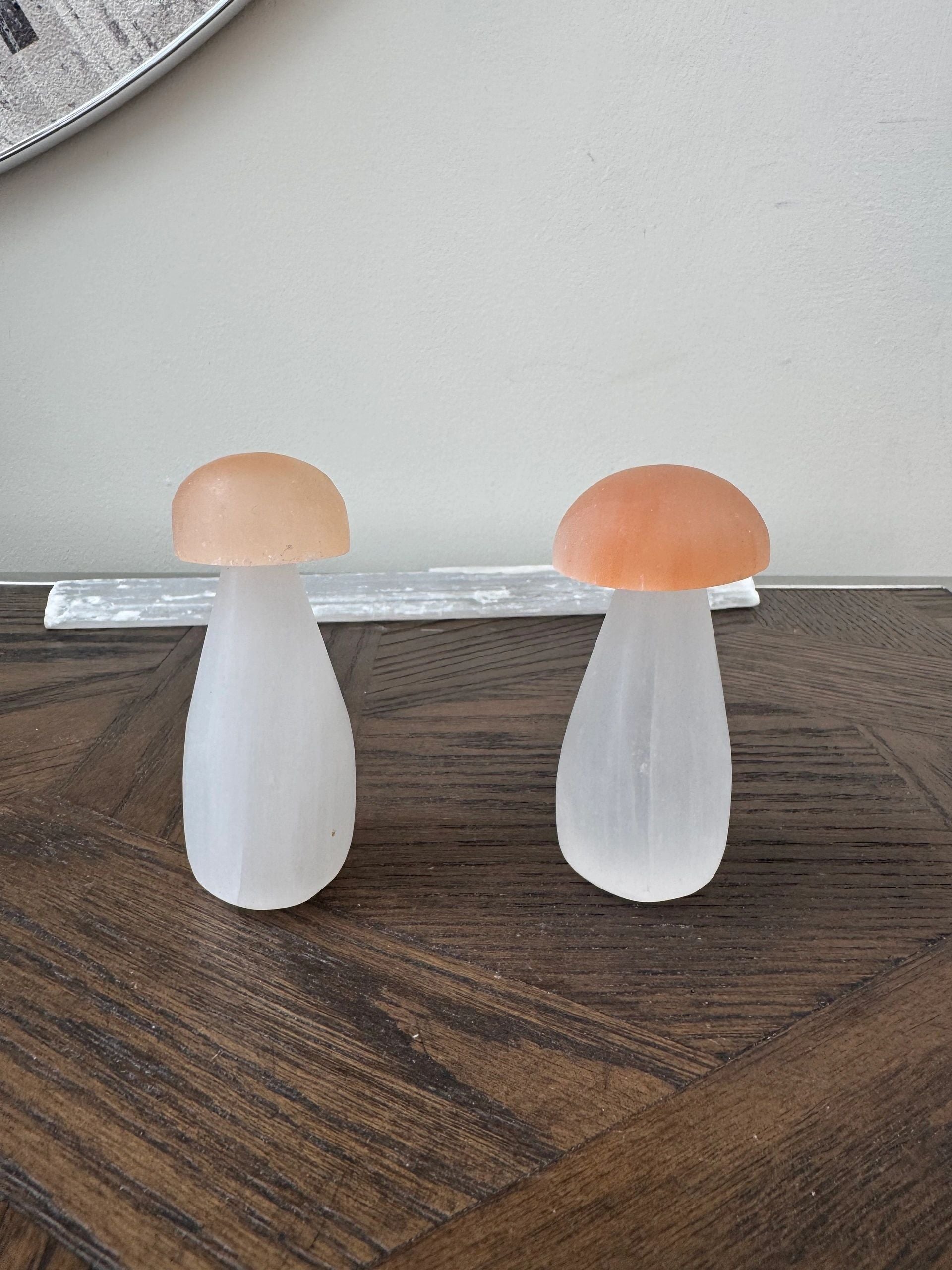 Natural Peach Selenite Mushroom Carving Crystal Specimen