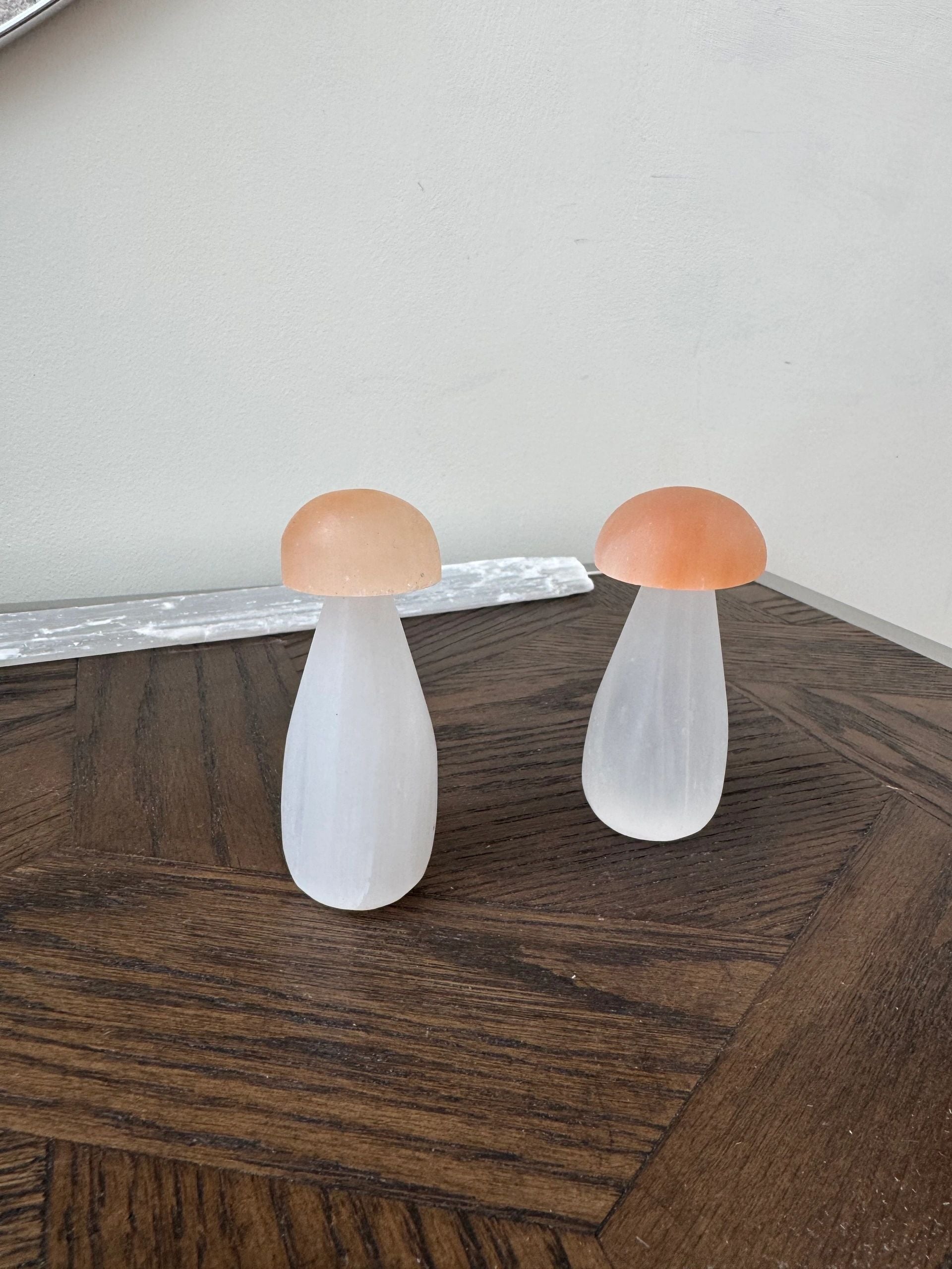 Natural Peach Selenite Mushroom Carving Crystal Specimen