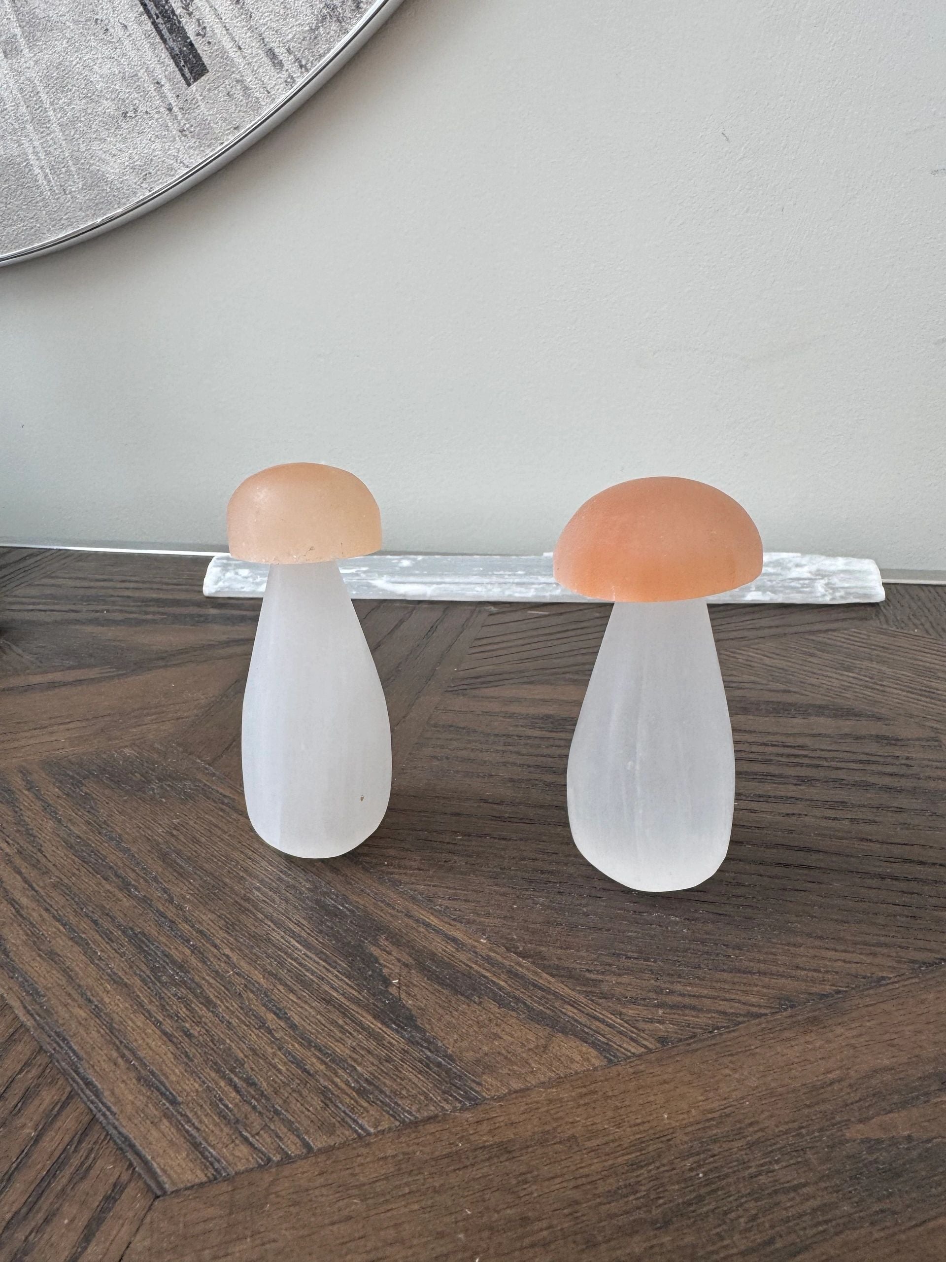Natural Peach Selenite Mushroom Carving Crystal Specimen
