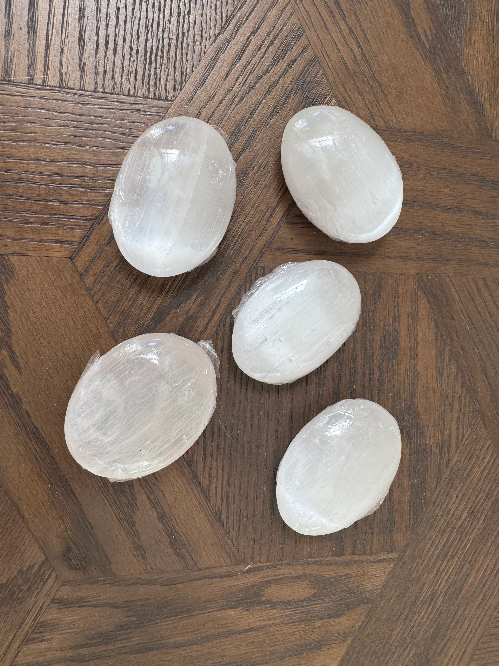 Natural Selenite Polished Palm Stone Mineral Crystal Specimen