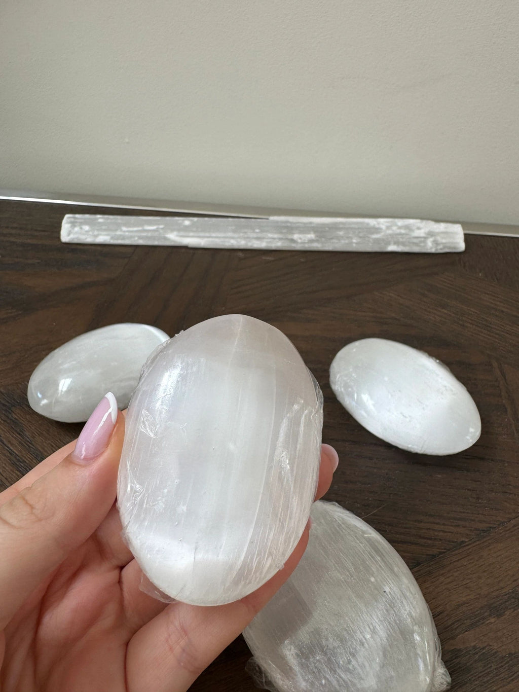 Natural Selenite Polished Palm Stone Mineral Crystal Specimen