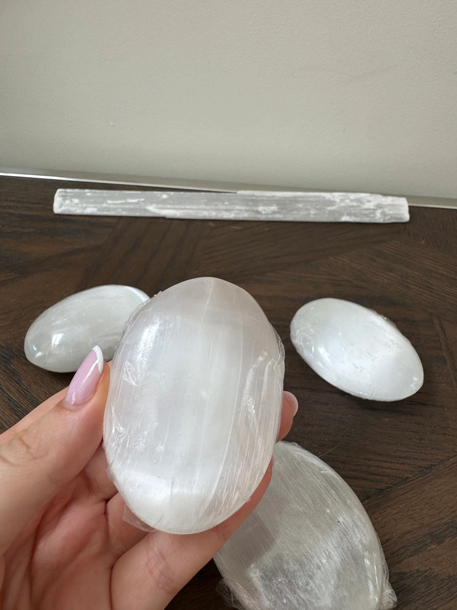 Natural Selenite Polished Palm Stone Mineral Crystal Specimen