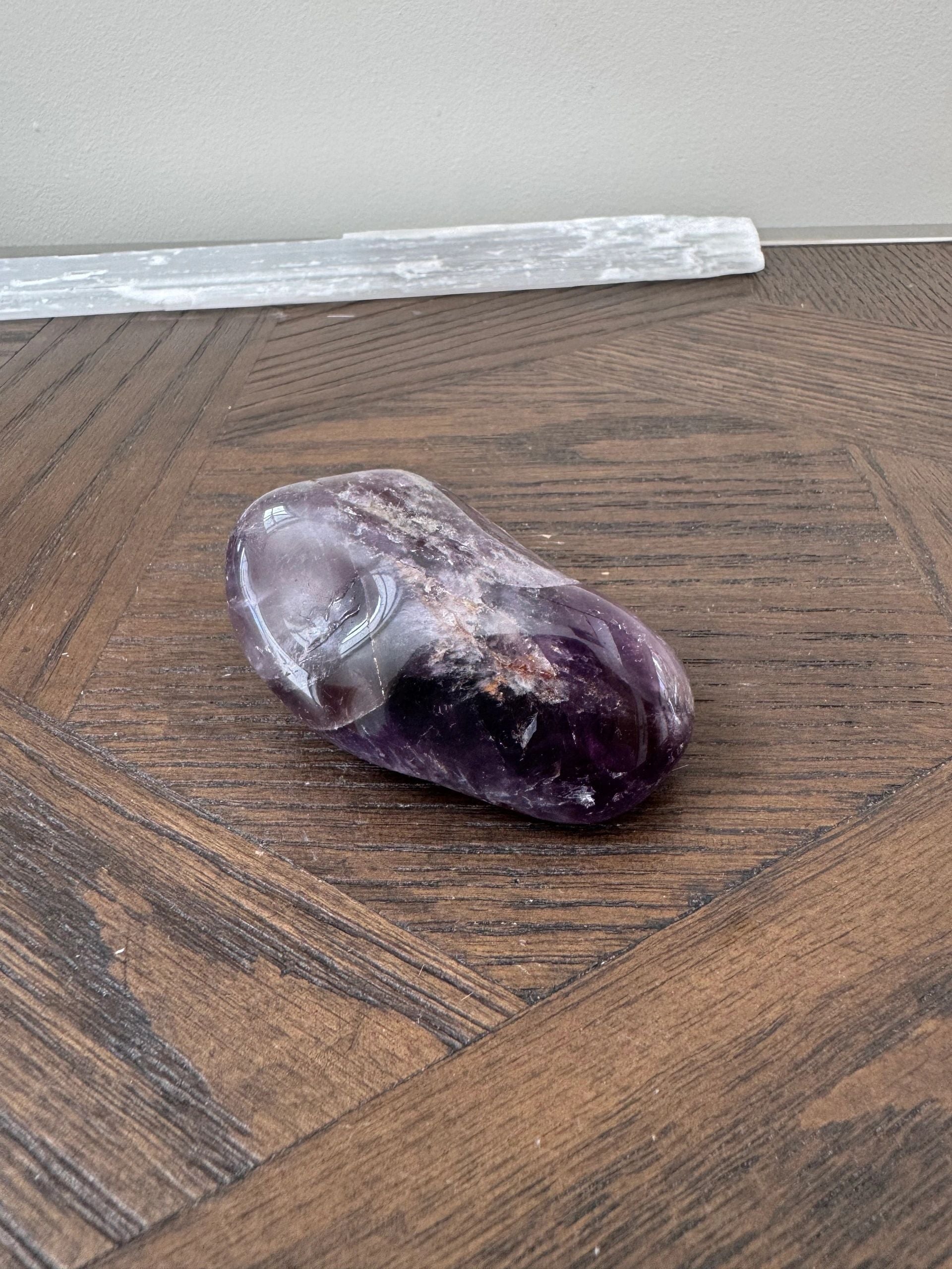 Natural Purple Amethyst Polished Palm Stone Mineral Crystal Specimen