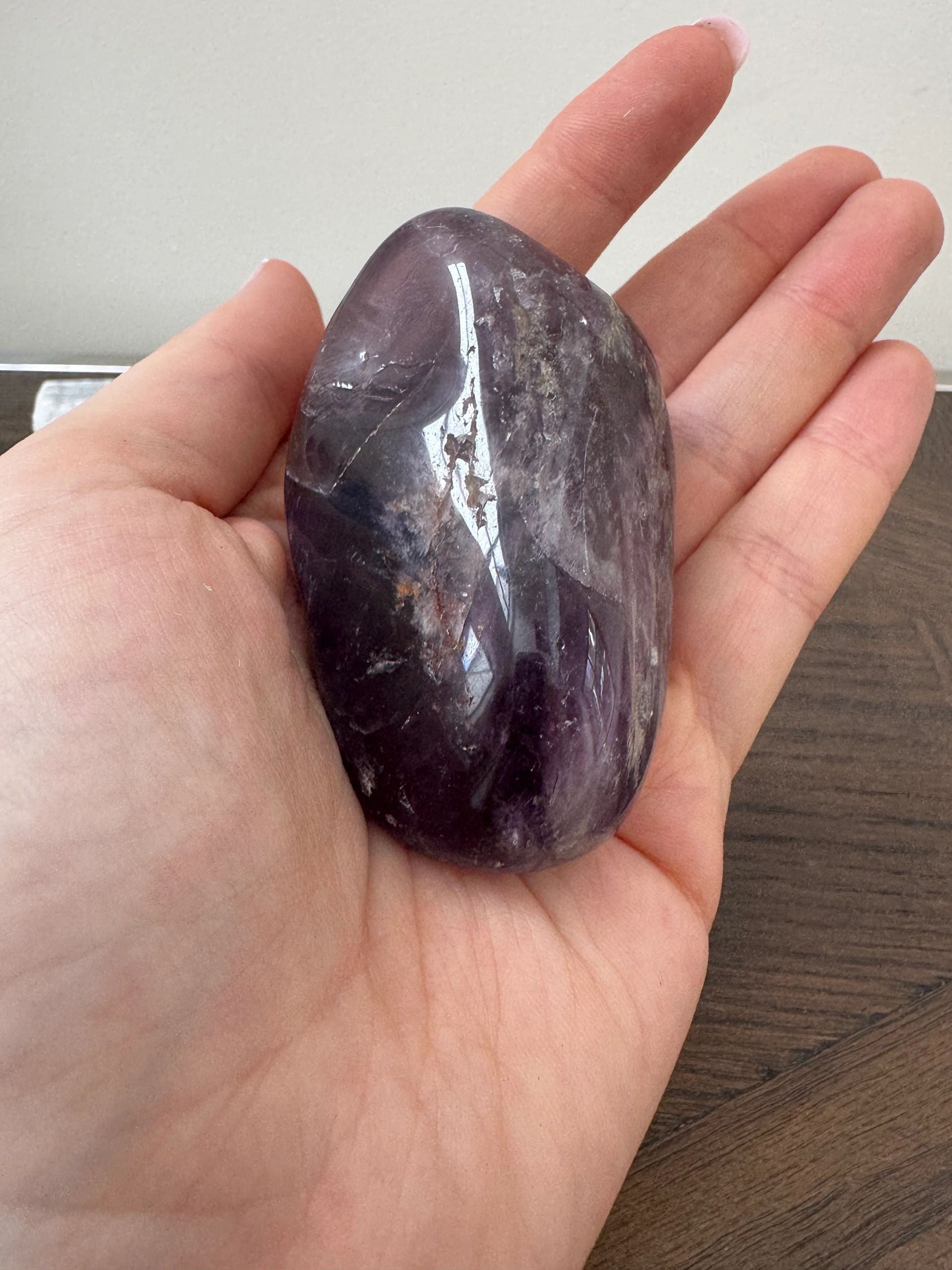 Natural Purple Amethyst Polished Palm Stone Mineral Crystal Specimen