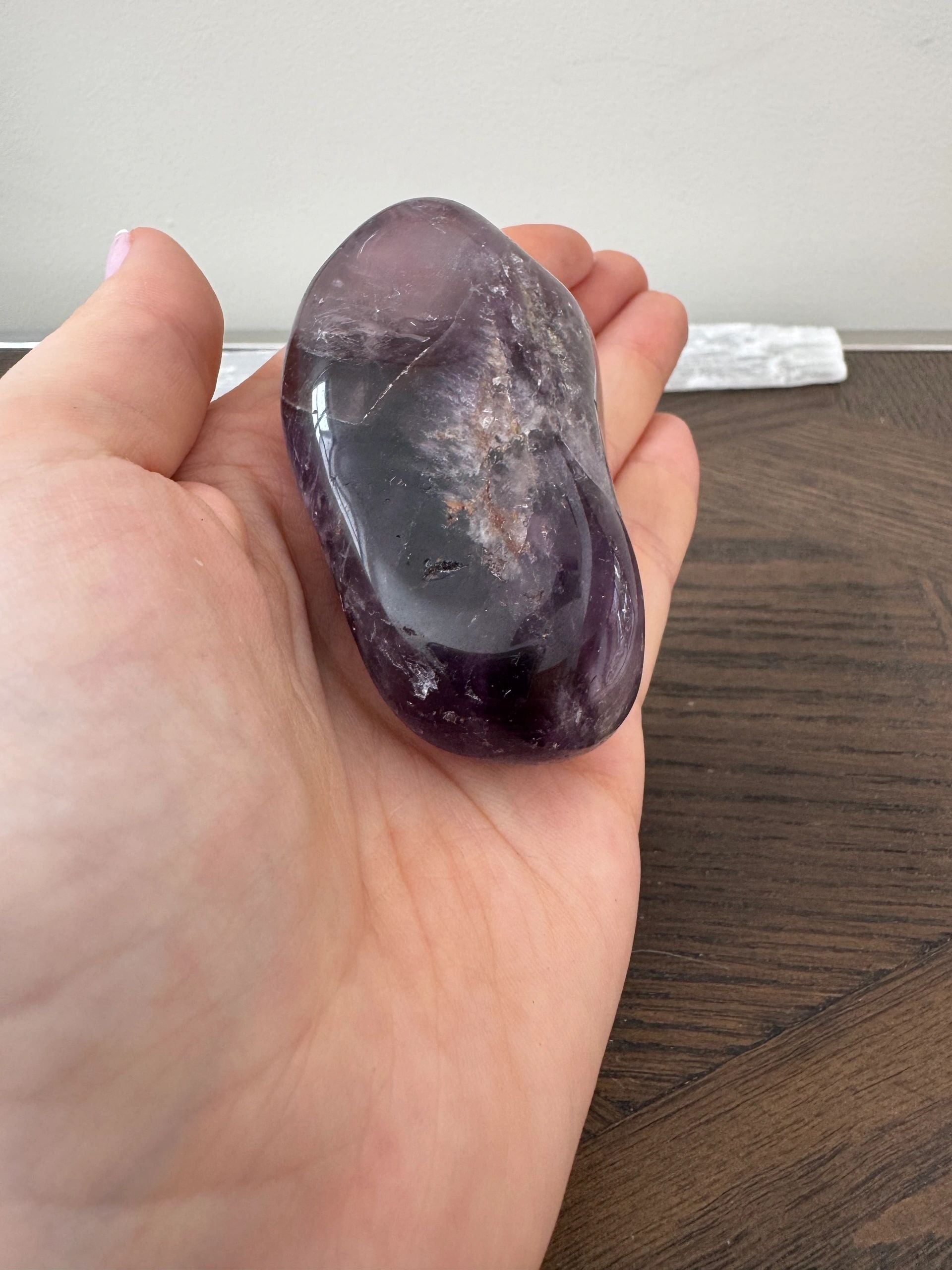Natural Purple Amethyst Polished Palm Stone Mineral Crystal Specimen