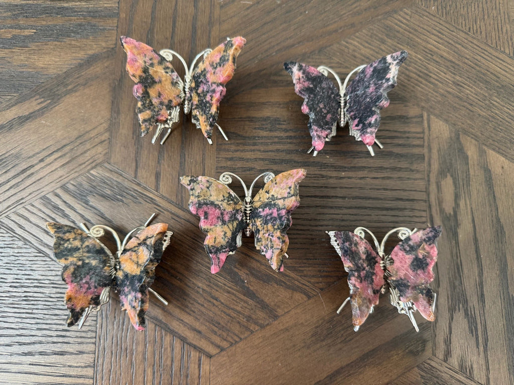Natural Rhodonite Carved Butterfly Mineral Crystal Specimen