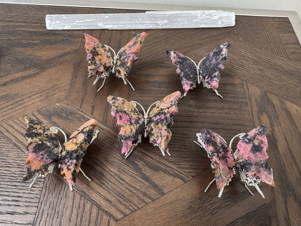 Natural Rhodonite Carved Butterfly Mineral Crystal Specimen