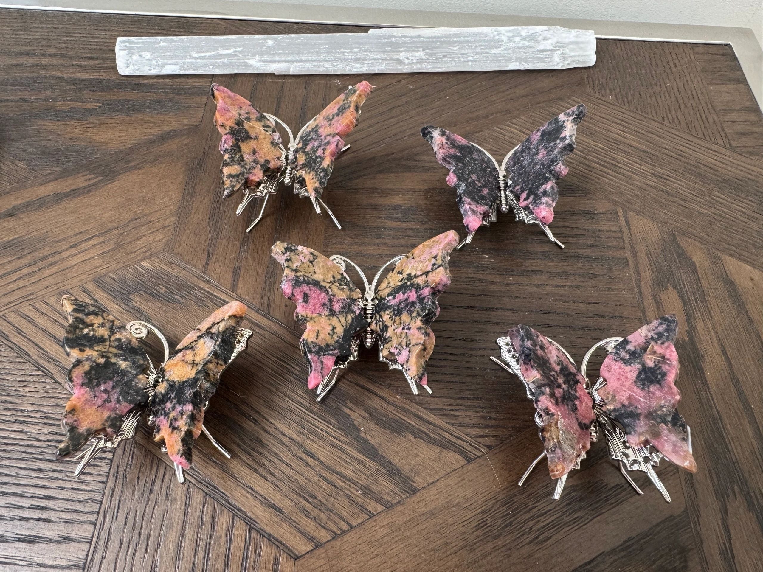 Natural Rhodonite Carved Butterfly Mineral Crystal Specimen