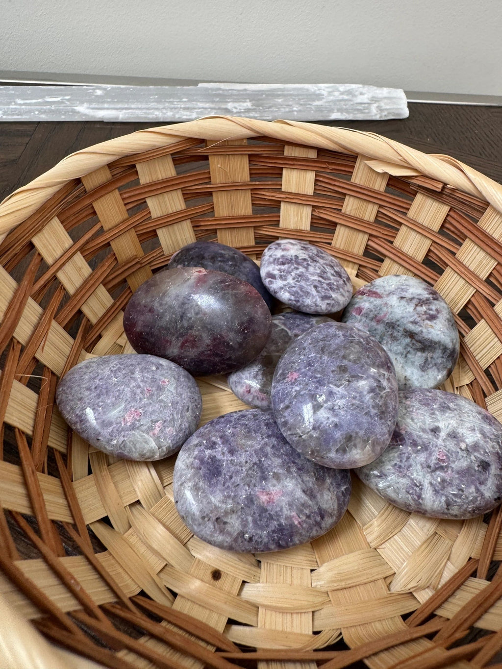 Natural Lepidolite Polished Palm Stone Mineral Crystal Specimen