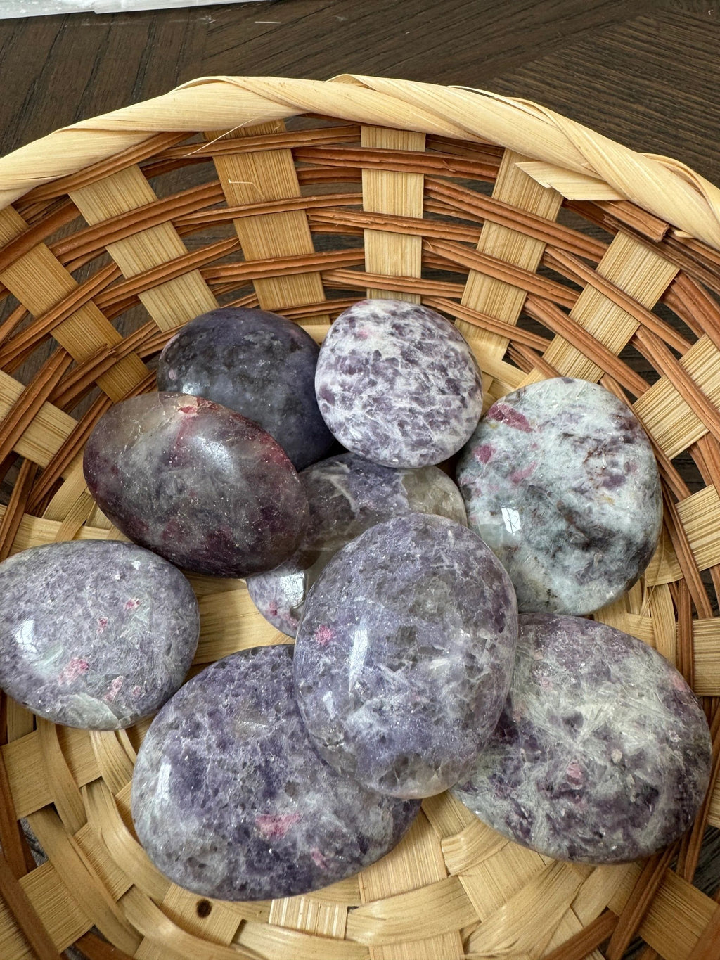 Natural Lepidolite Polished Palm Stone Mineral Crystal Specimen