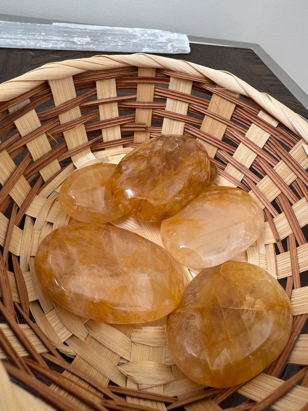 Natural Golden Healer Polished Palm Stone Mineral Crystal Specimen