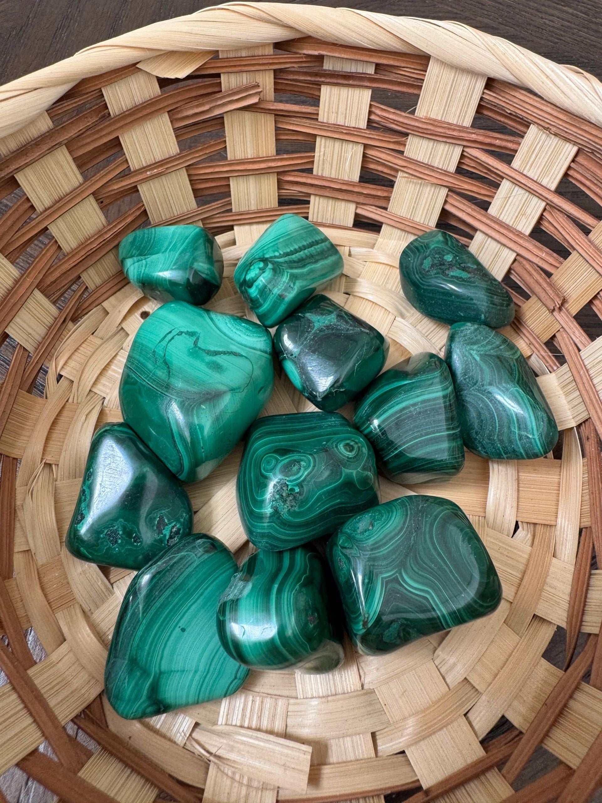 Natural Malachite Polished Palm Stone Mineral Crystal Specimen