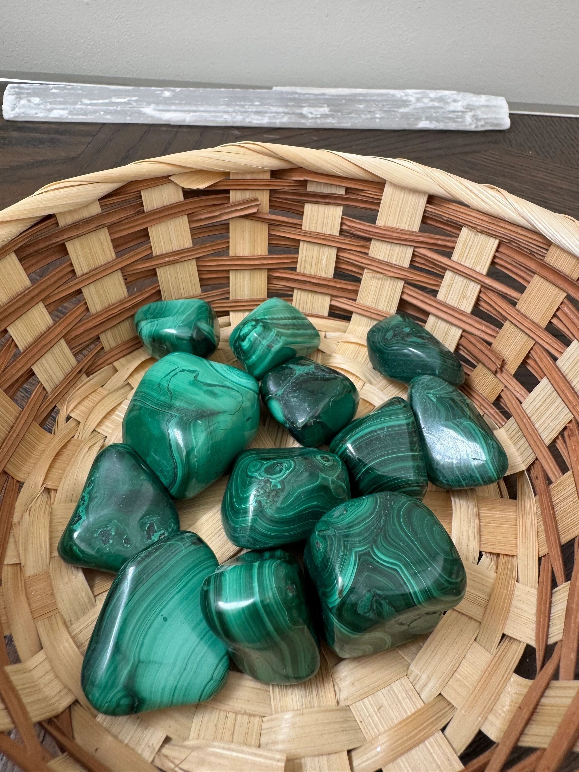 Natural Malachite Polished Palm Stone Mineral Crystal Specimen