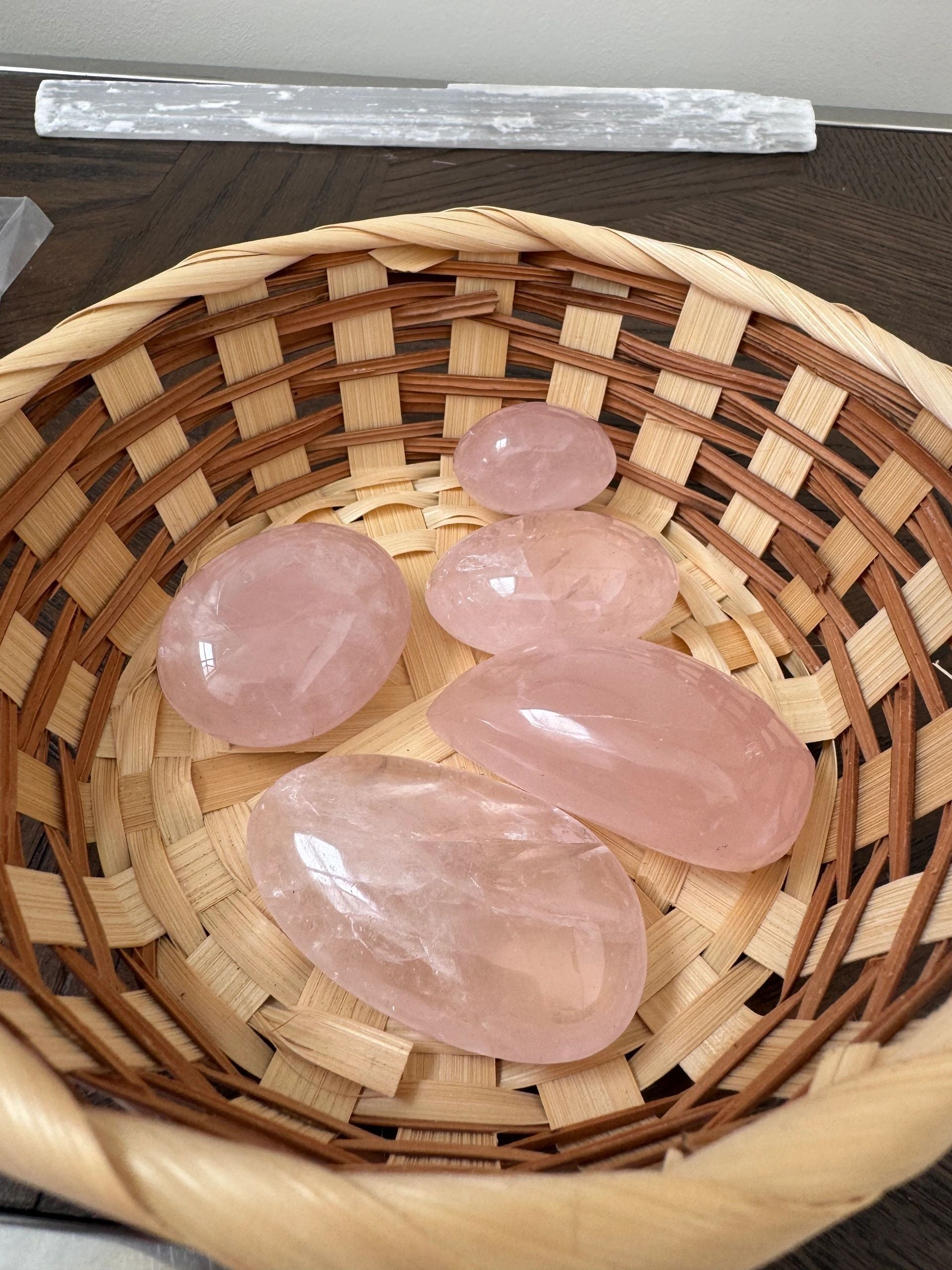 Natural Rose Quartz Polished Palm Stone Mineral Crystal Specimen