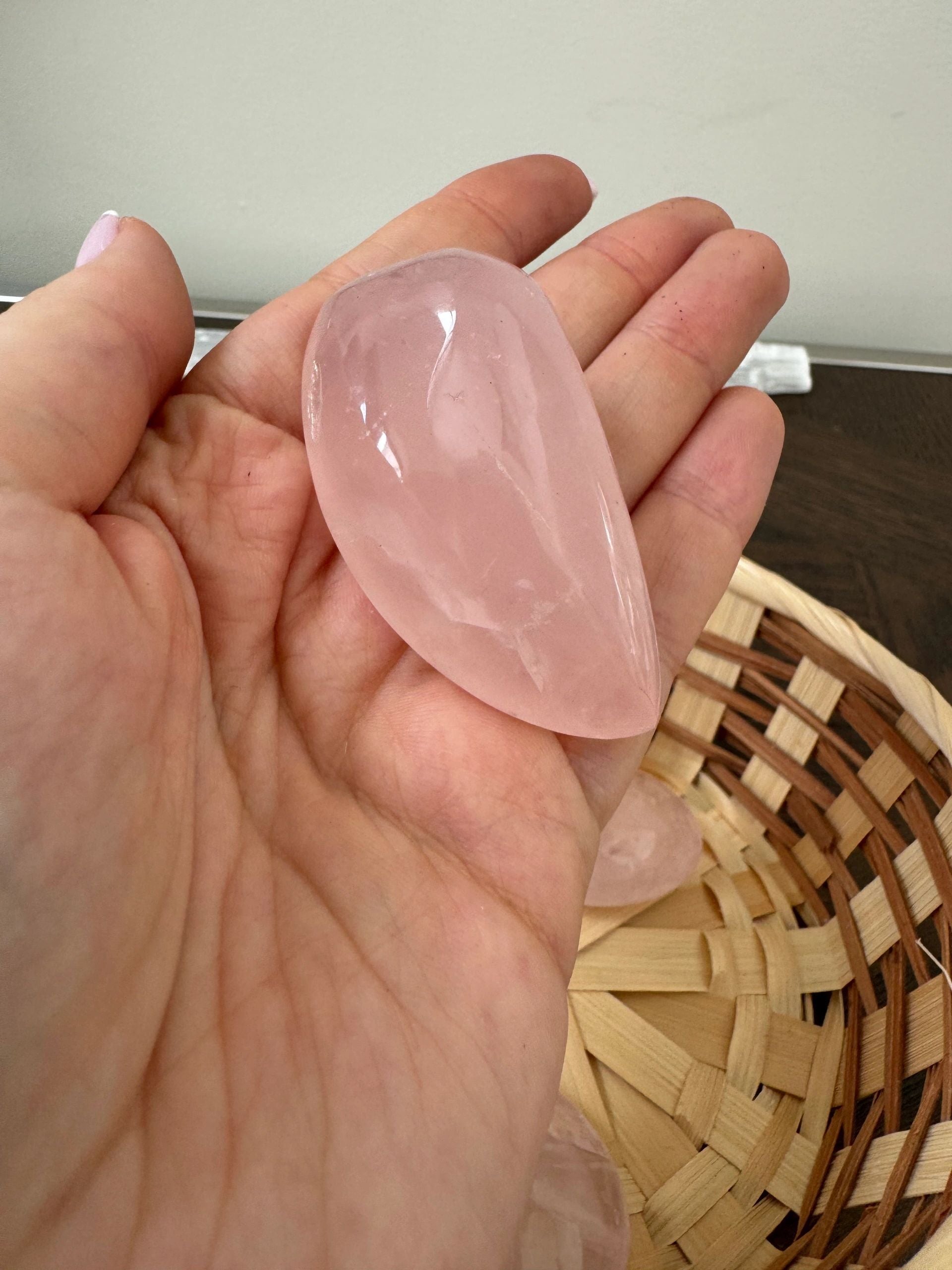Natural Rose Quartz Polished Palm Stone Mineral Crystal Specimen