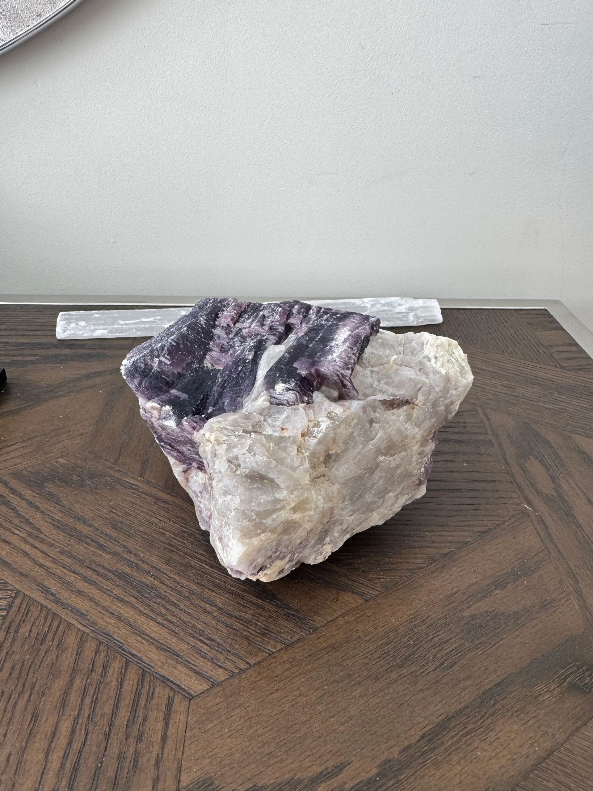 Natural Raw Lepidolite with Quartz Mineral Crystal Specimen