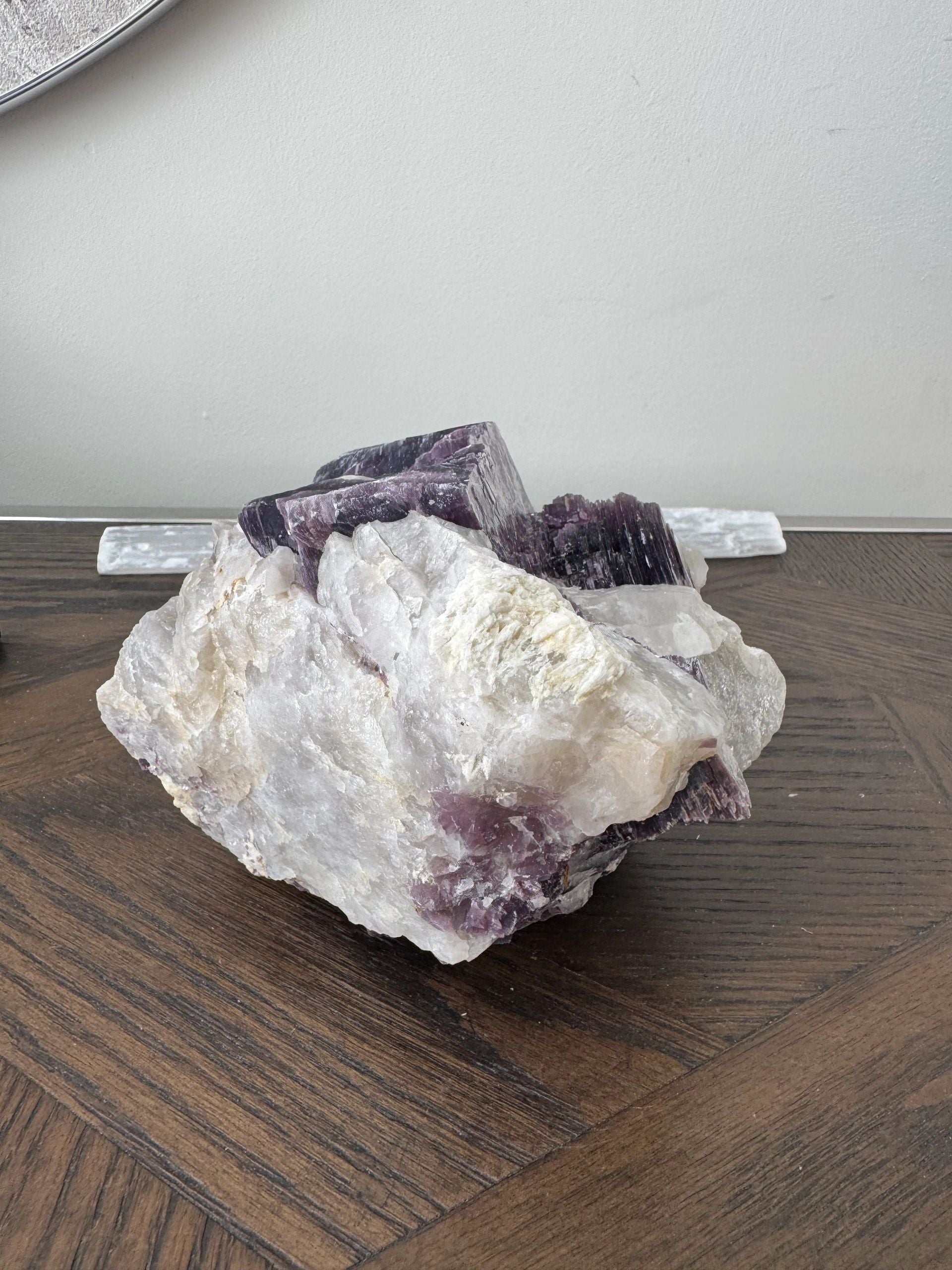 Natural Raw Lepidolite with Quartz Mineral Crystal Specimen