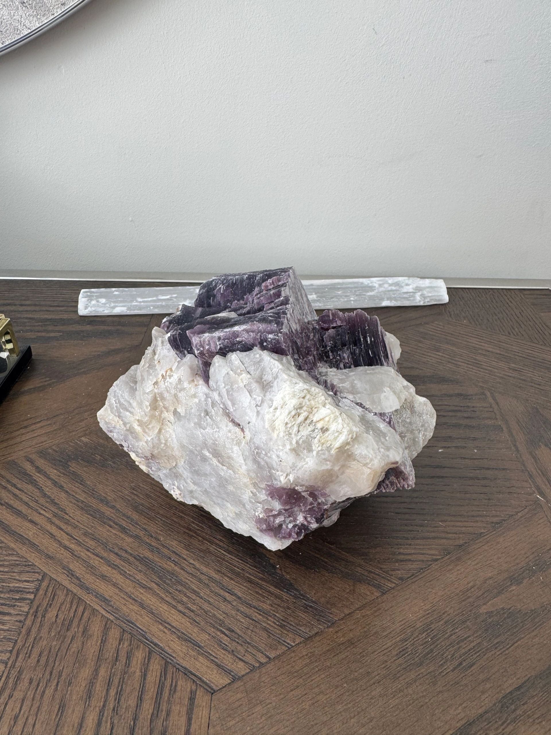 Natural Raw Lepidolite with Quartz Mineral Crystal Specimen