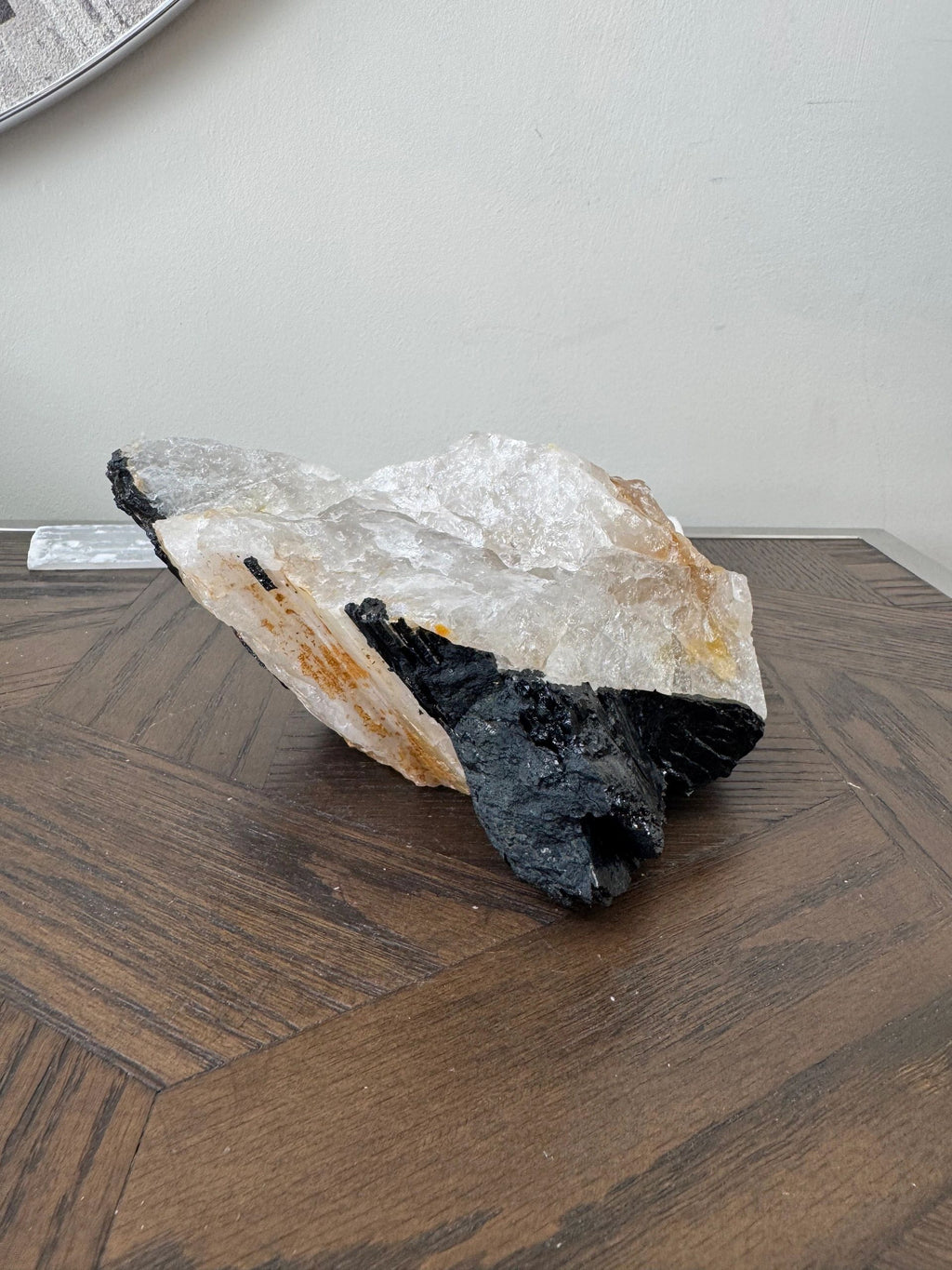 Natural Raw Black Tourmaline Golden Calcite Quartz Mineral Crystal Specimen