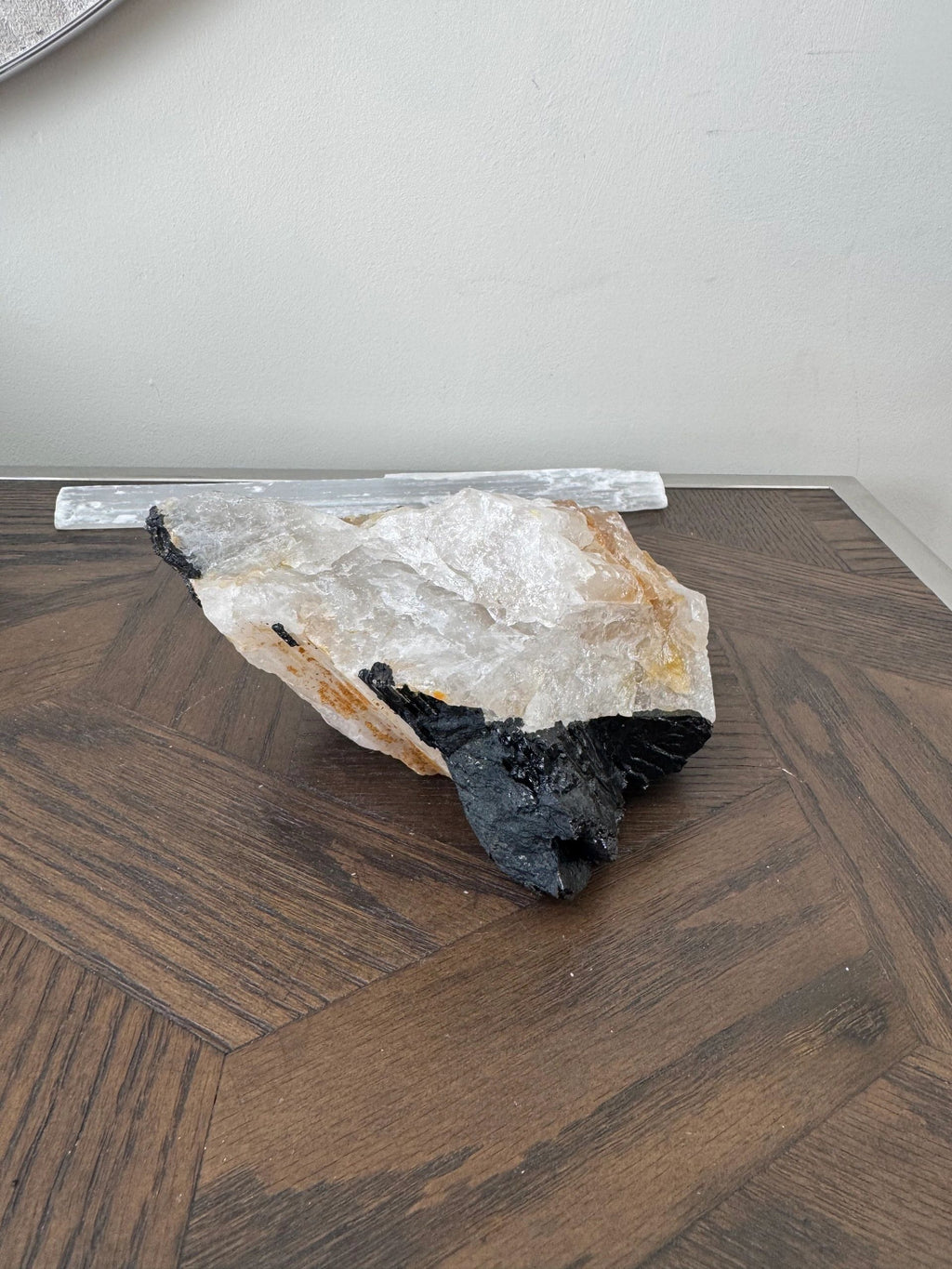 Natural Raw Black Tourmaline Golden Calcite Quartz Mineral Crystal Specimen