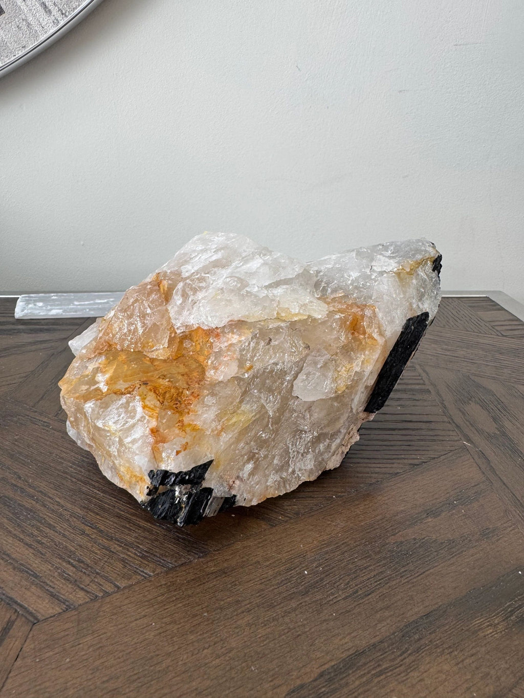 Natural Raw Black Tourmaline Golden Calcite Quartz Mineral Crystal Specimen