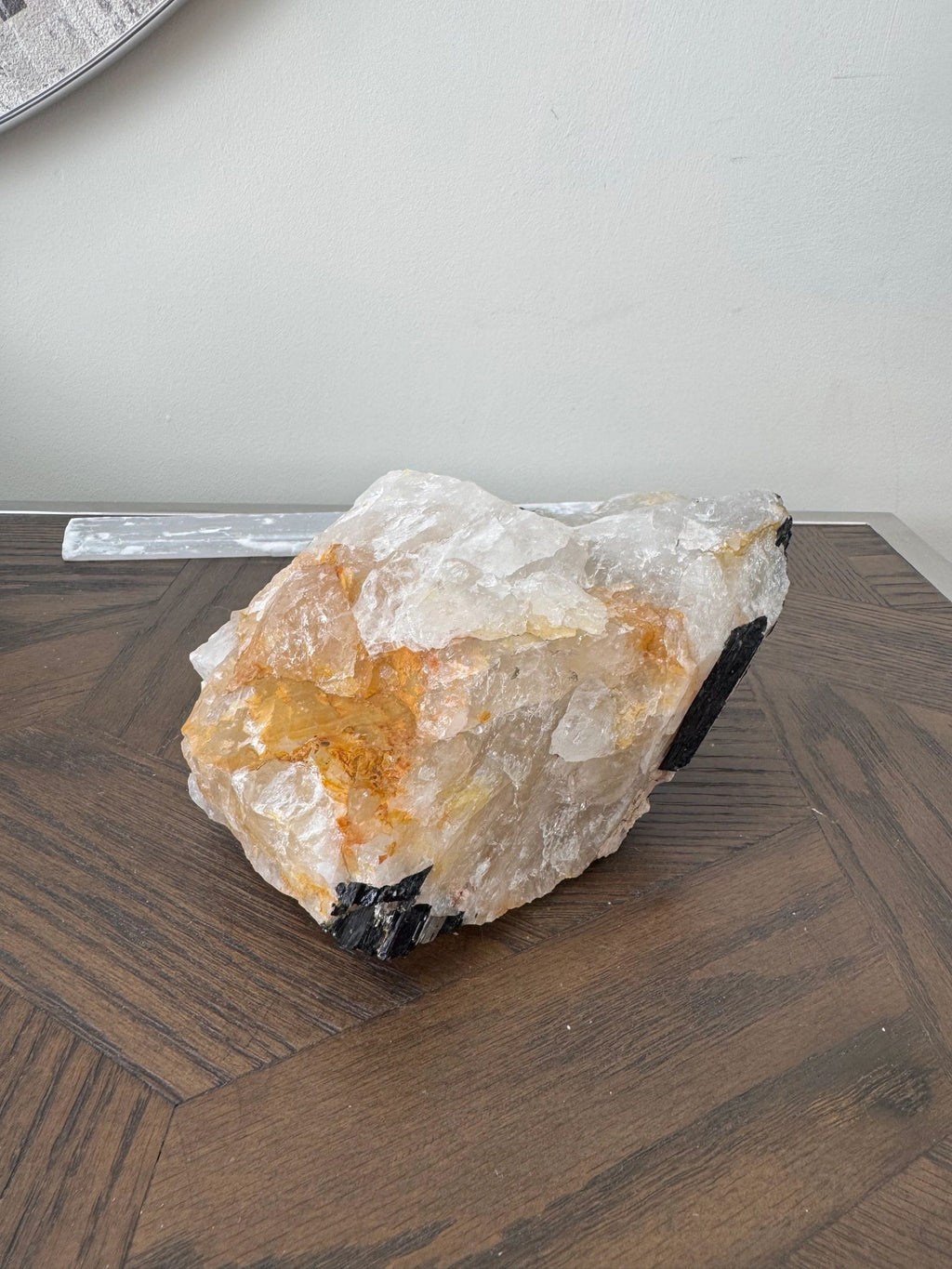 Natural Raw Black Tourmaline Golden Calcite Quartz Mineral Crystal Specimen