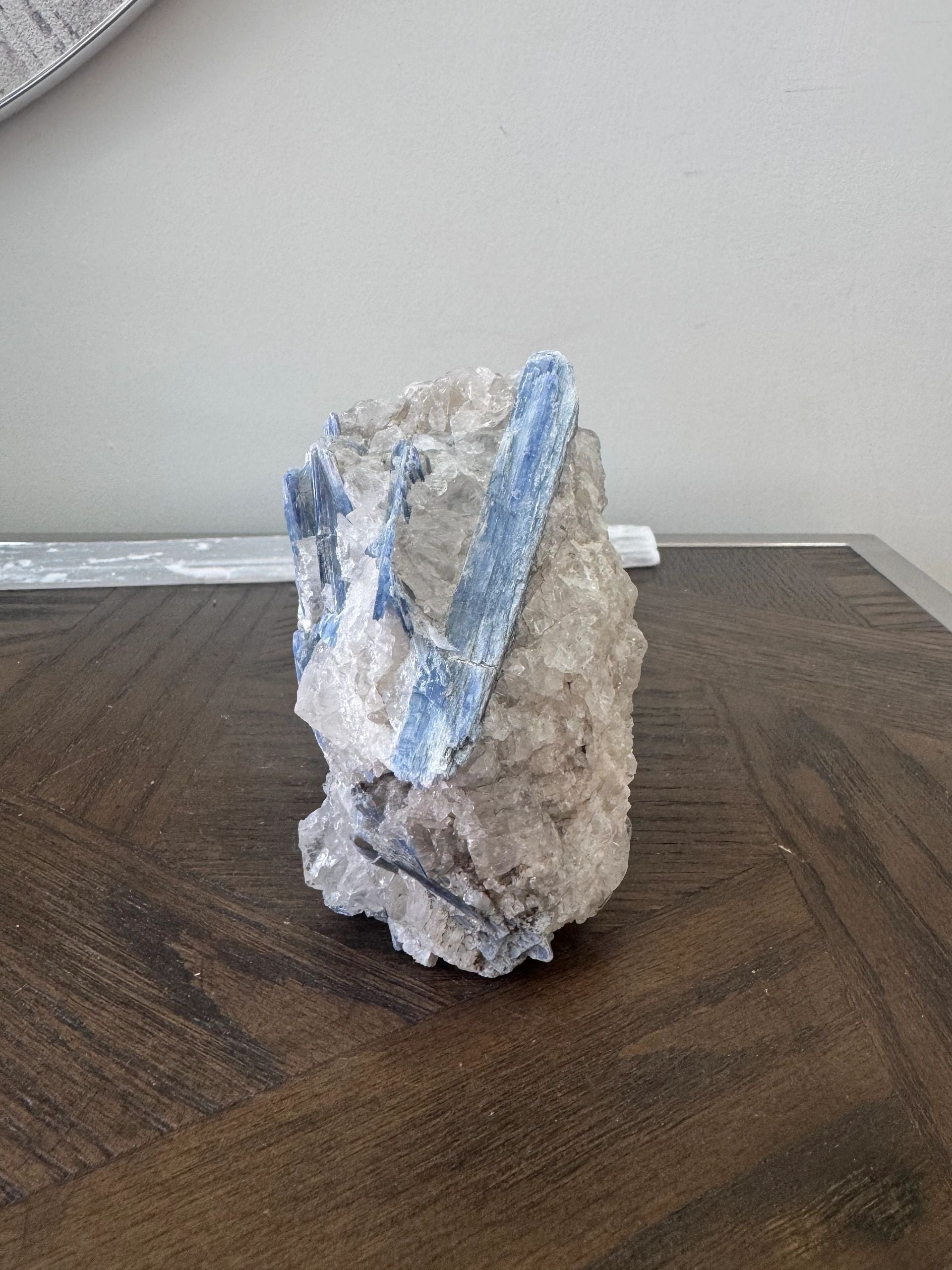 Natural Raw Blue Kyanite on Quartz Matrix Mineral Crystal Specimen
