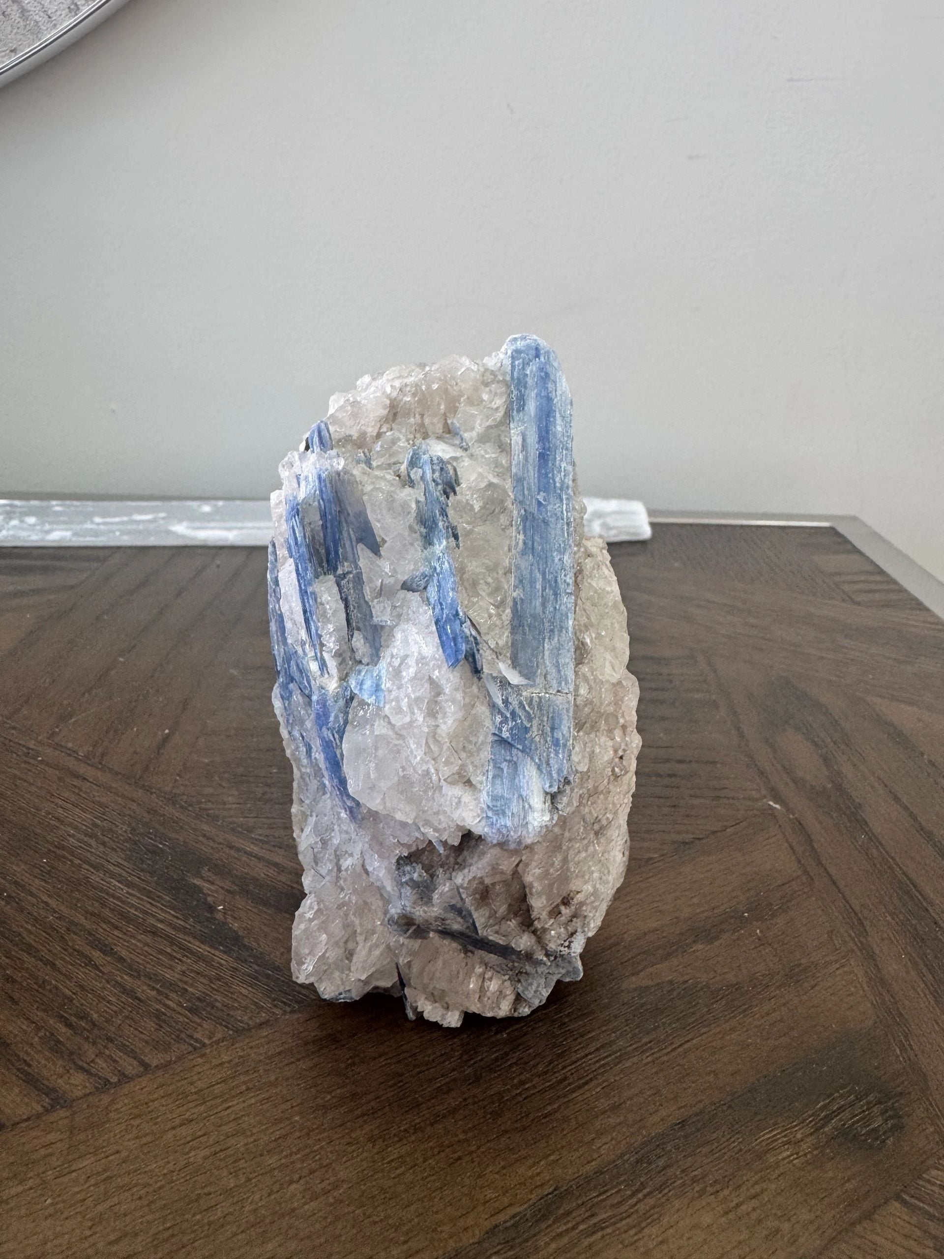 Natural Raw Blue Kyanite on Quartz Matrix Mineral Crystal Specimen