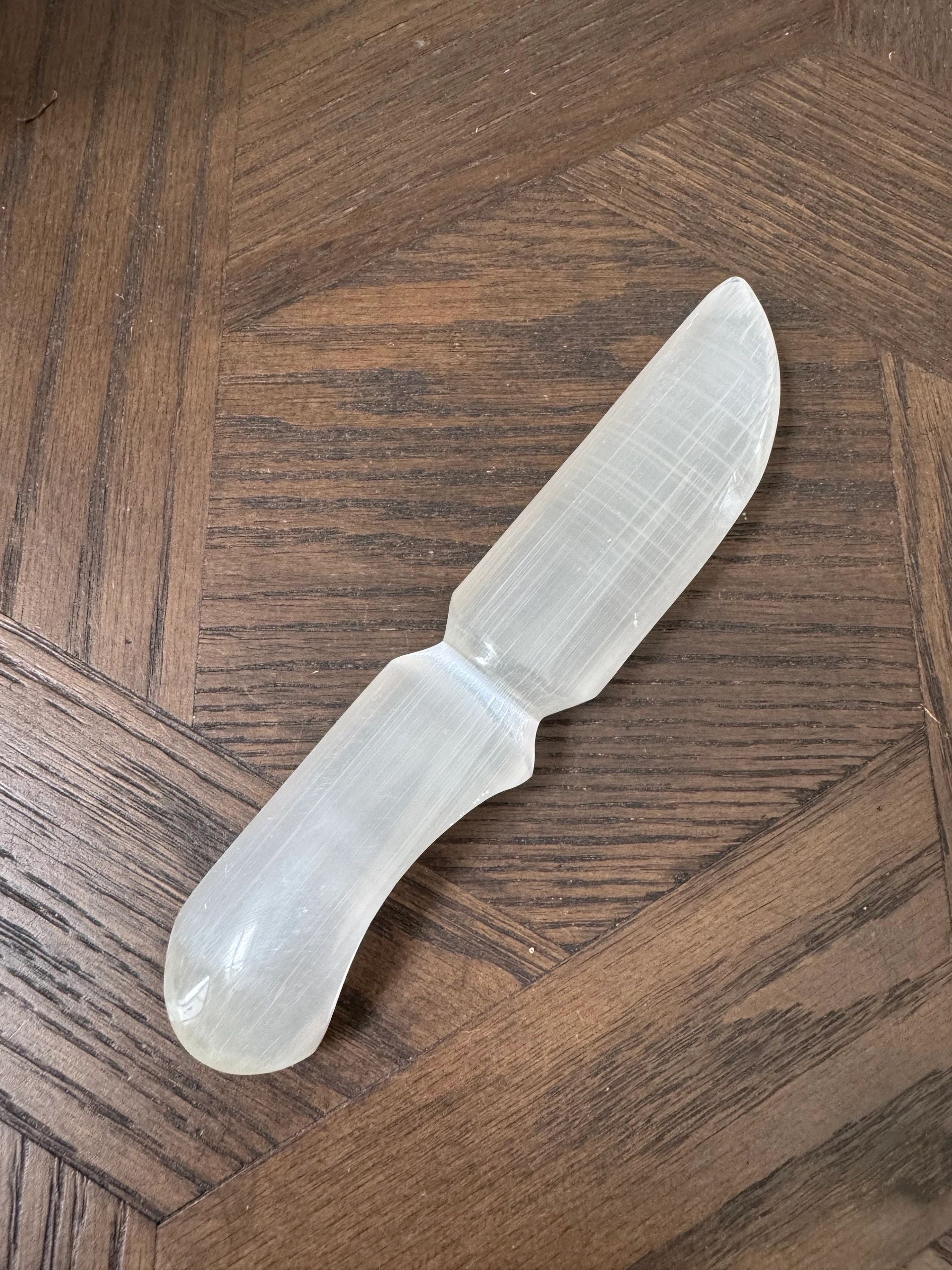 Natural White Selenite Carved Athame Mineral Crystal Specimen