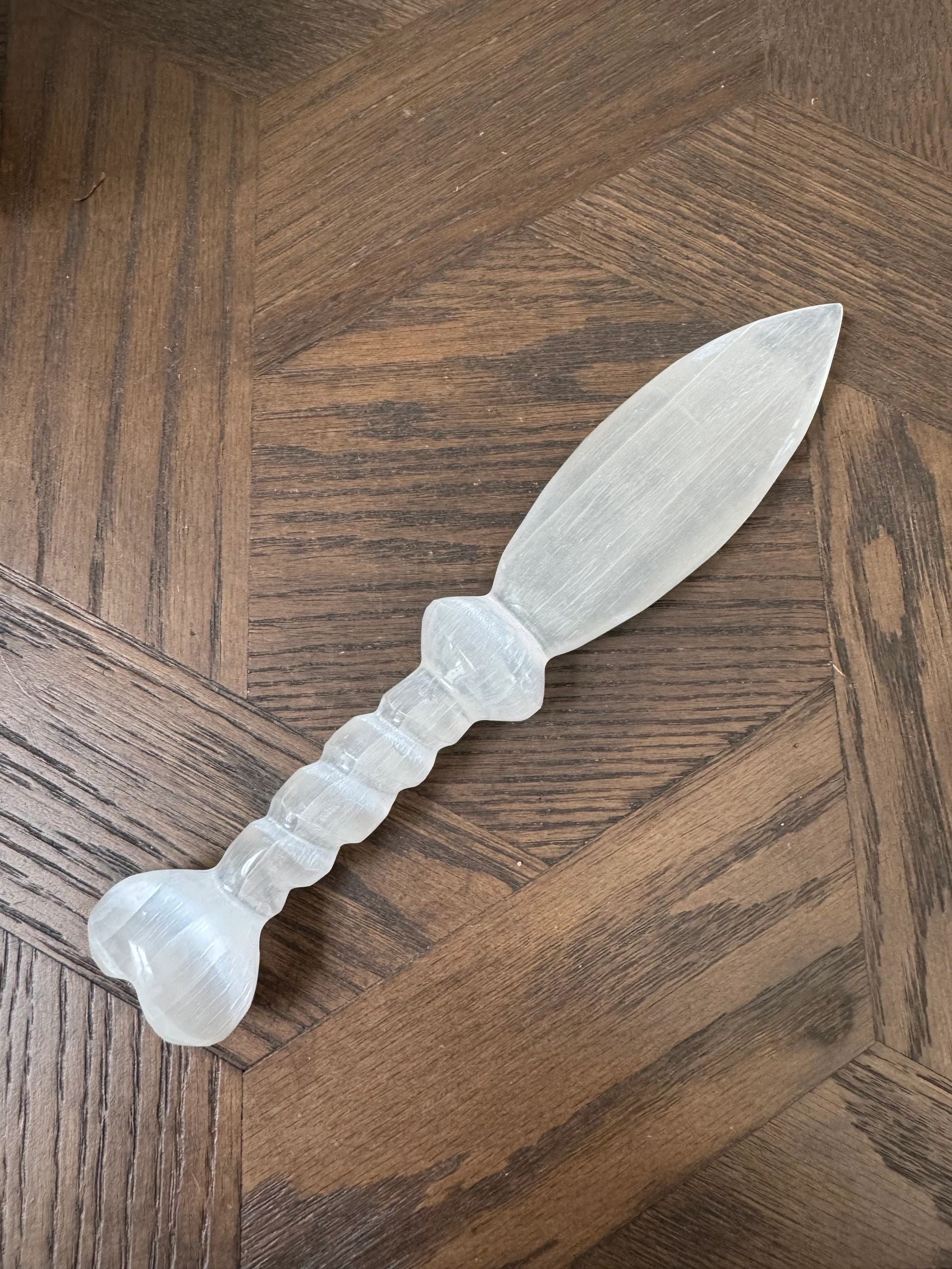 Natural White Selenite Carved Athame Mineral Crystal Specimen