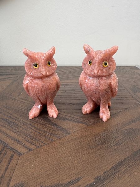 Natural Pink Jasper Owl Carved Crystal Specimen