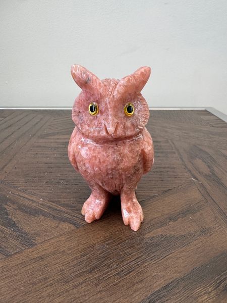 Natural Pink Jasper Owl Carved Crystal Specimen