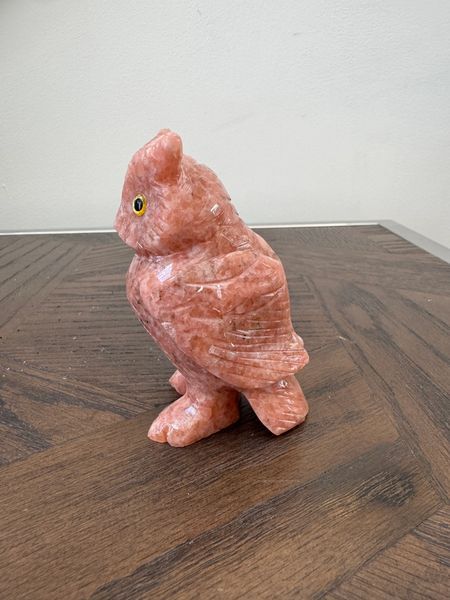 Natural Pink Jasper Owl Carved Crystal Specimen