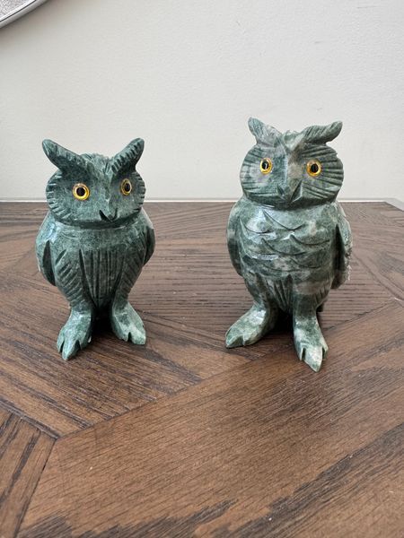 Natural Green Jasper Hand Carved Owl Crystal Specimen