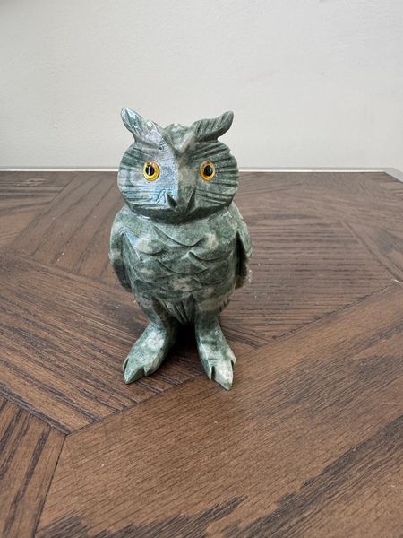 Natural Green Jasper Hand Carved Owl Crystal Specimen