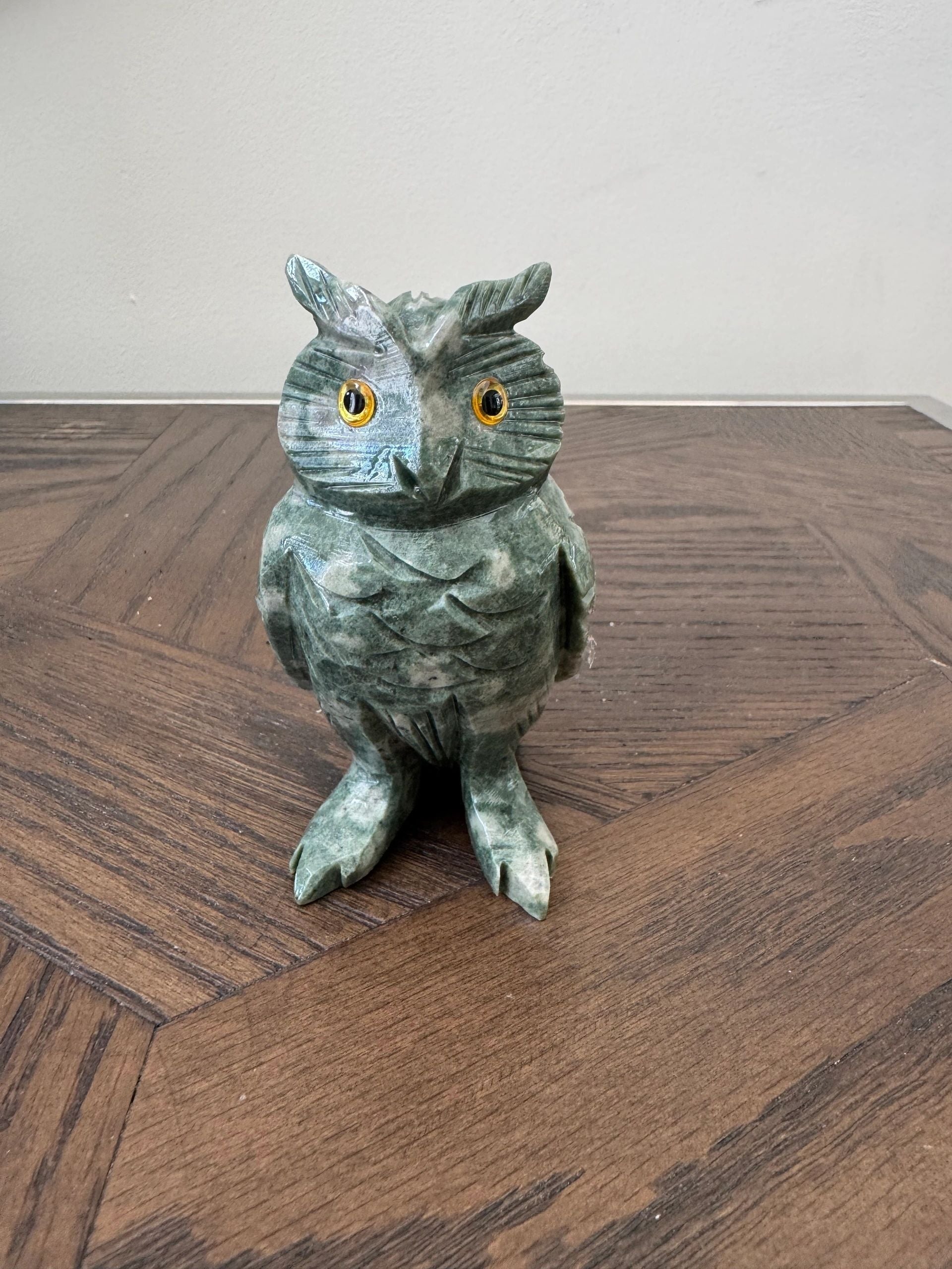 Natural Green Jasper Hand Carved Owl Crystal Specimen