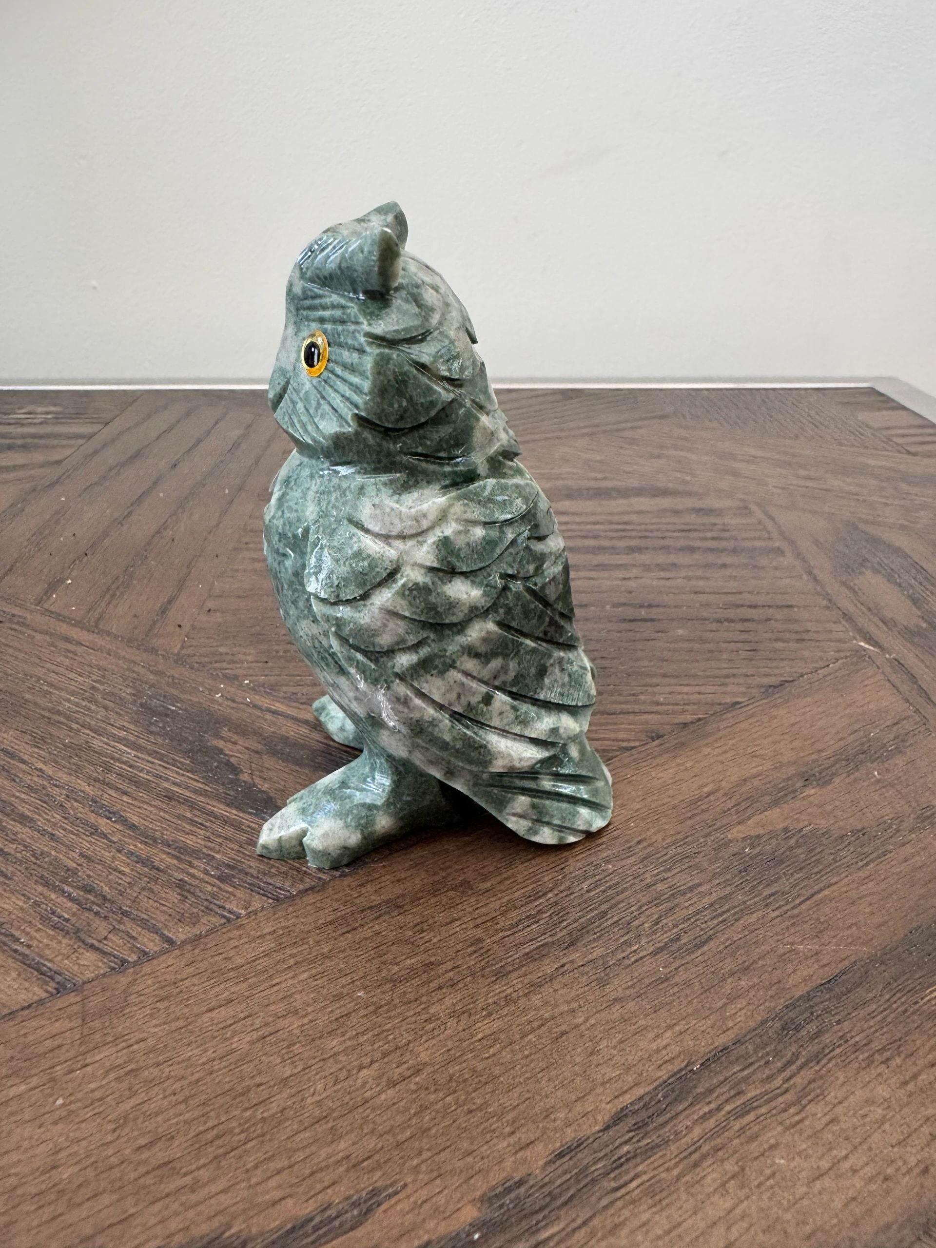 Natural Green Jasper Hand Carved Owl Crystal Specimen