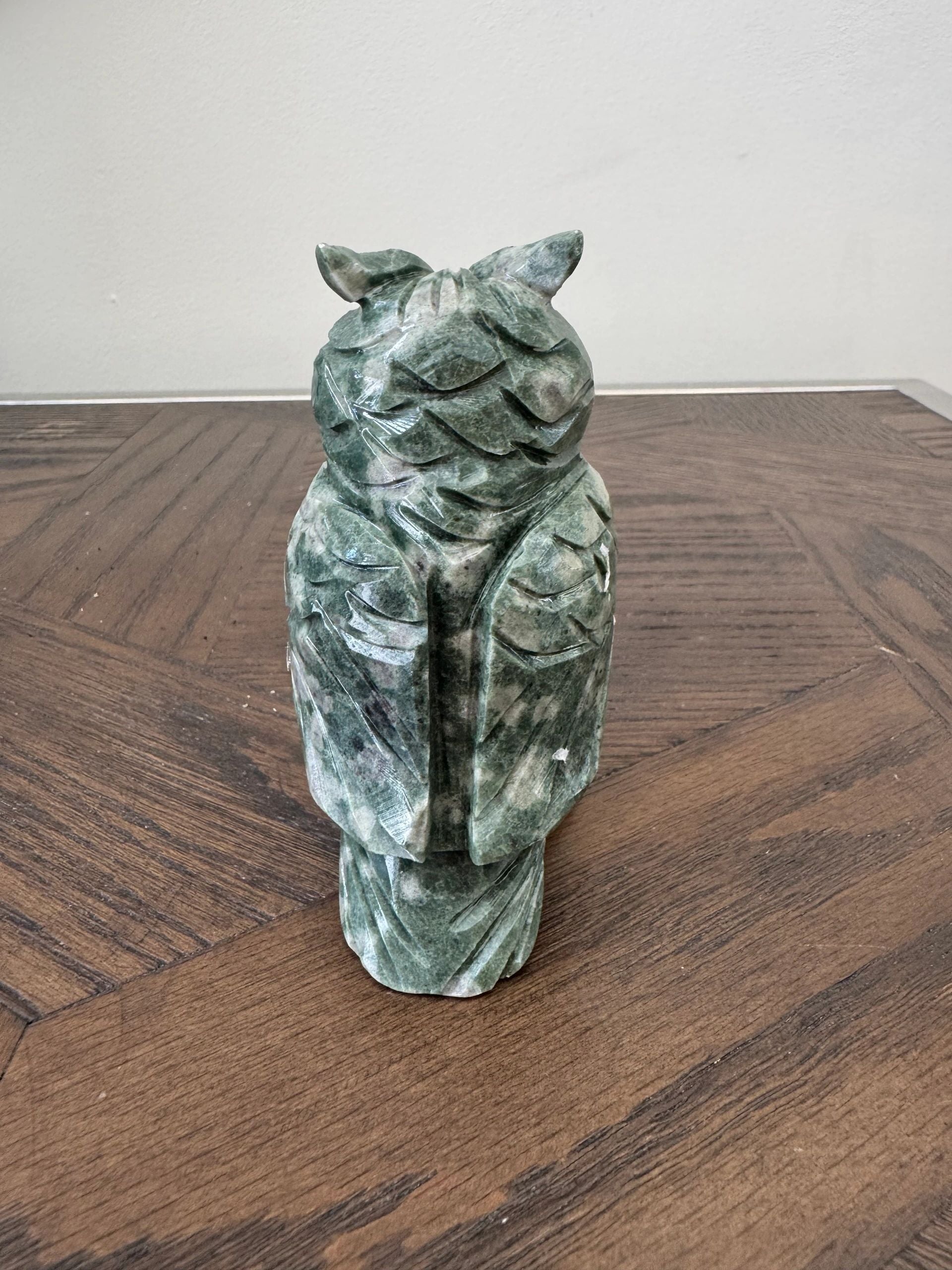 Natural Green Jasper Hand Carved Owl Crystal Specimen