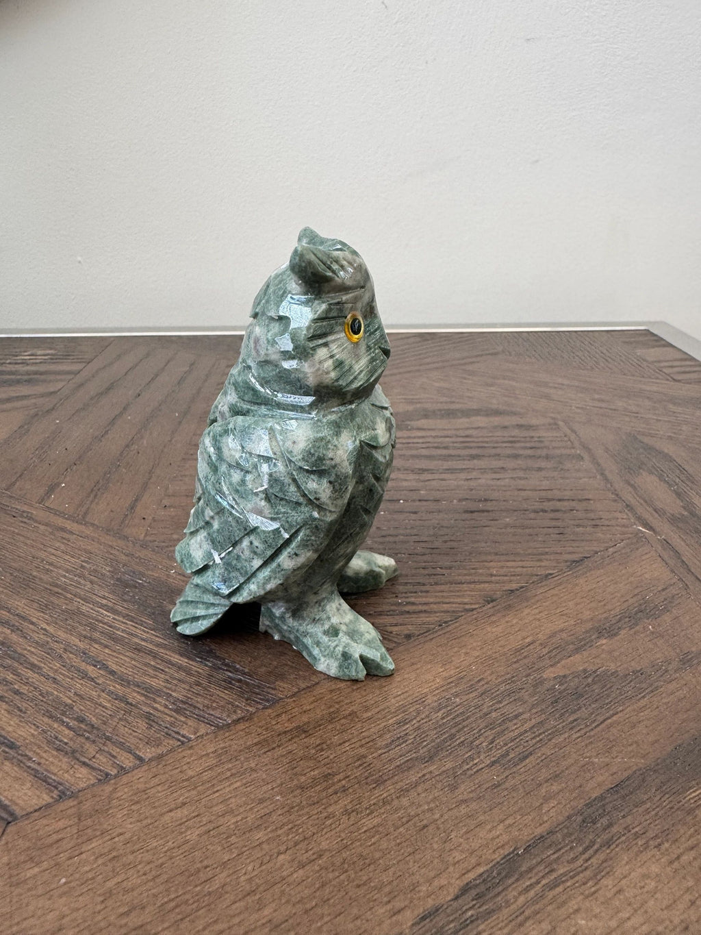 Natural Green Jasper Hand Carved Owl Crystal Specimen