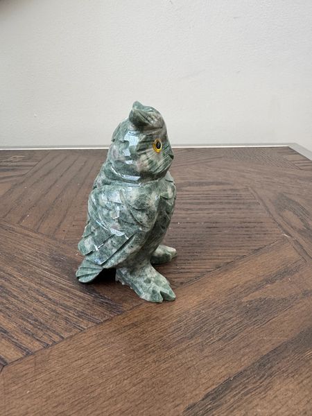 Natural Green Jasper Hand Carved Owl Crystal Specimen