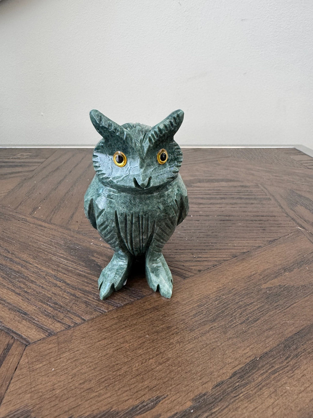Natural Green Jasper Hand Carved Owl Crystal Specimen